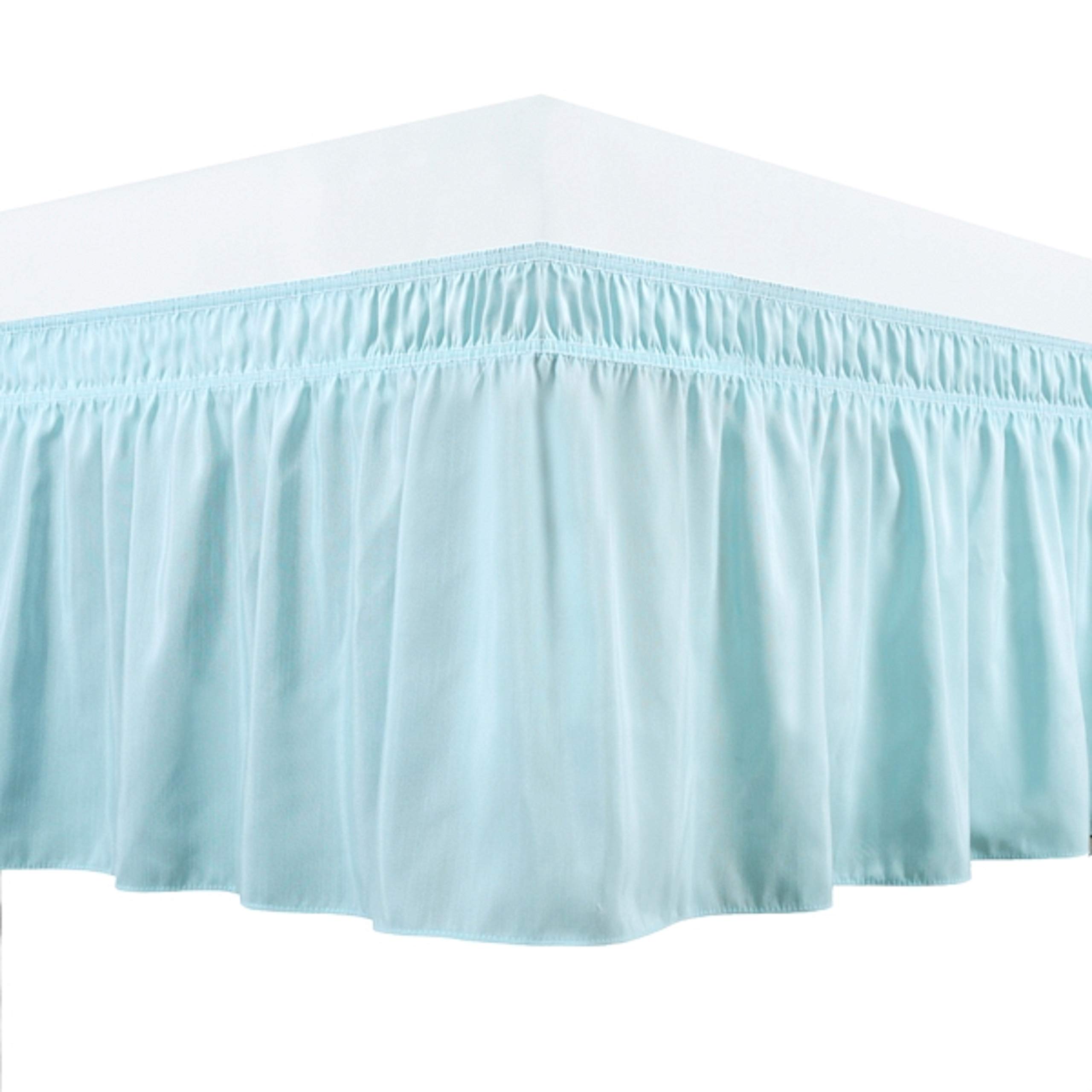 Bed Skirt - Wrap Around Bed Skirts Elastic Dust Ruffles, Easy Fit Wrinkle and Fade Resistant Silky Luxrious Fabric Solid Color, Easy On/Easy Off 21 Inch Tailored Drop, Light Blue, Short Queen