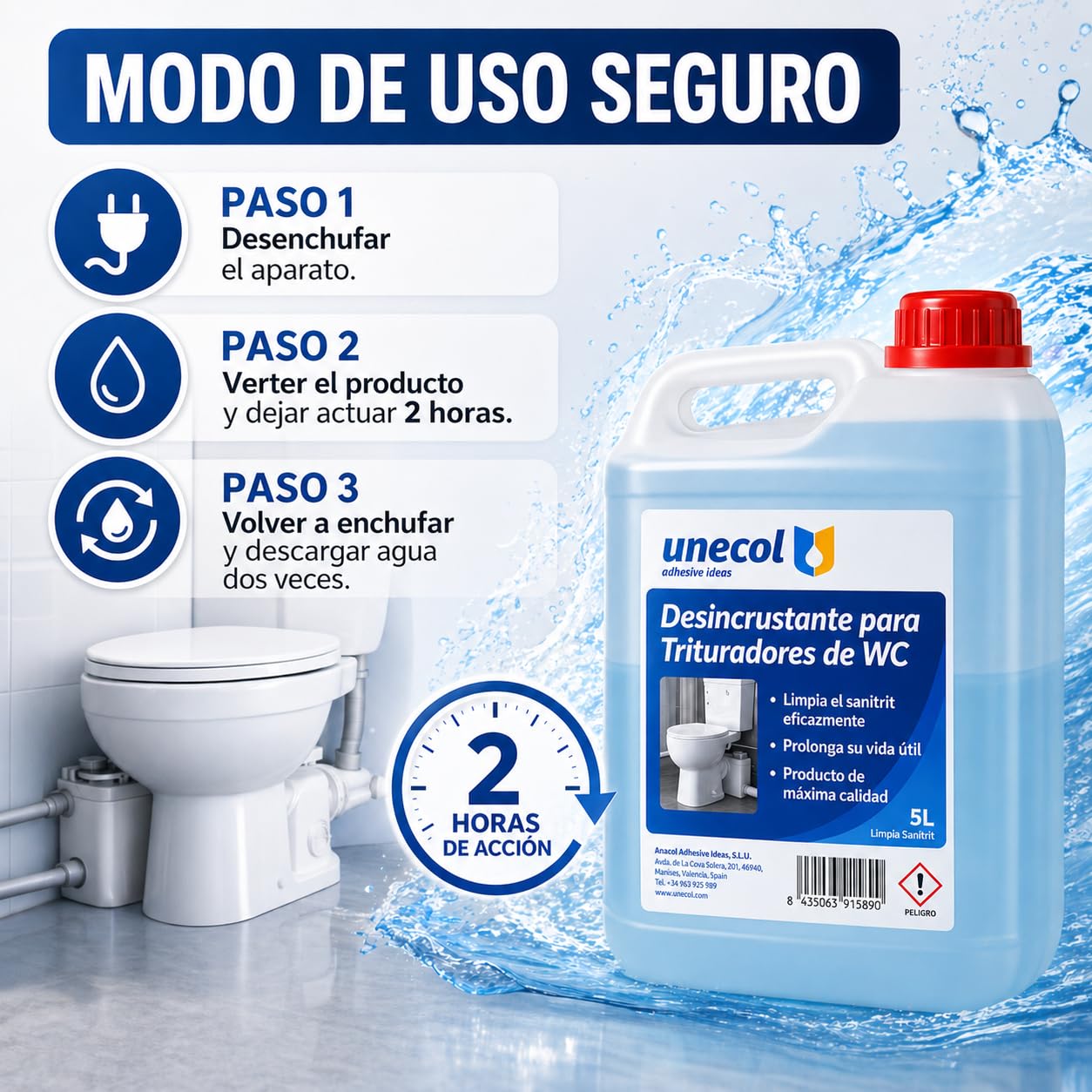 UNECOL - Desincrustante WC Triturador 5L | Antical Potente para Inodoro Sanitrit | Limpieza Profunda y Mantenimiento Triturador Sanitario Elimina Cal Previene Averías