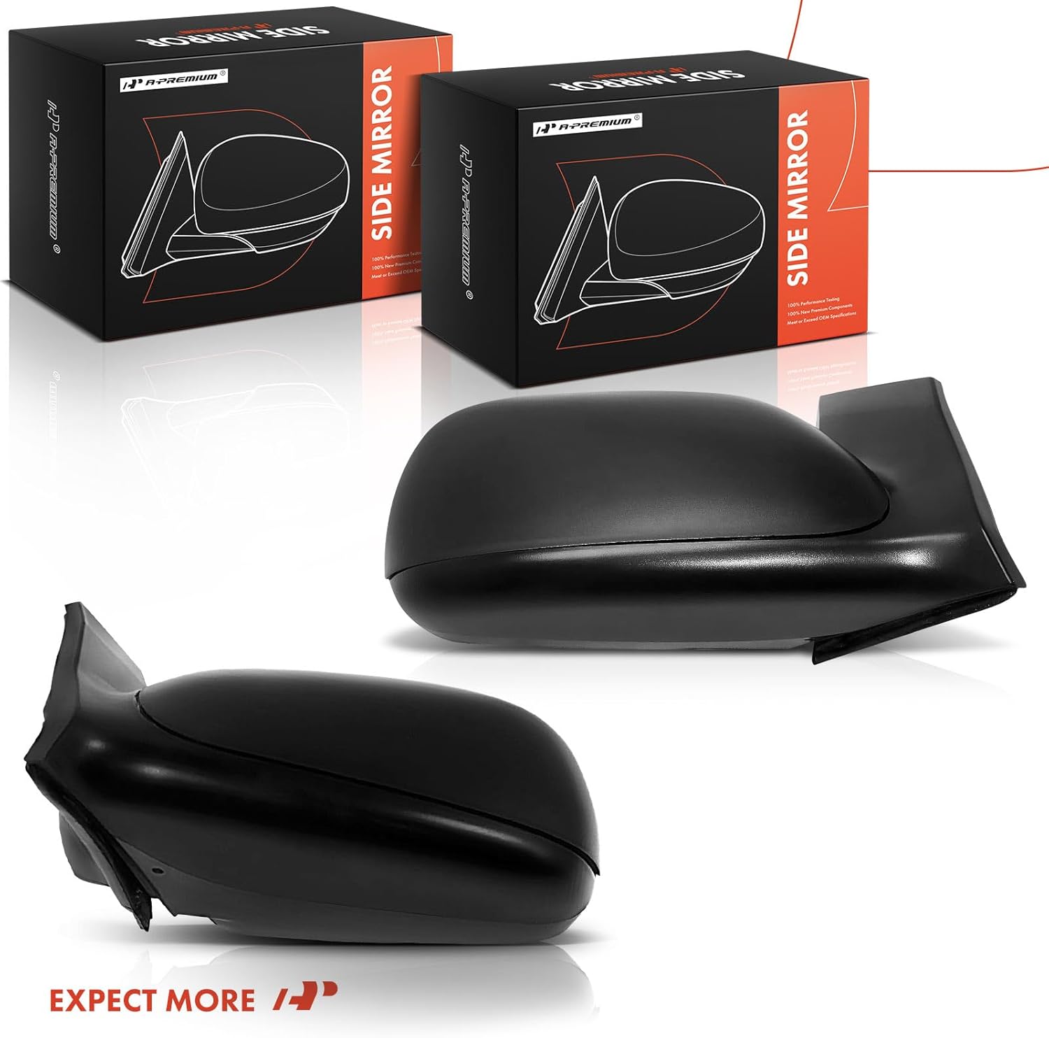 A-Premium Pair (2) Driver and Passenger Side Power Door Mirror - Compatible with Honda Civic 2006 2007 2008 - Non-Heated, Non-Folding Black Outside Rear View Mirror