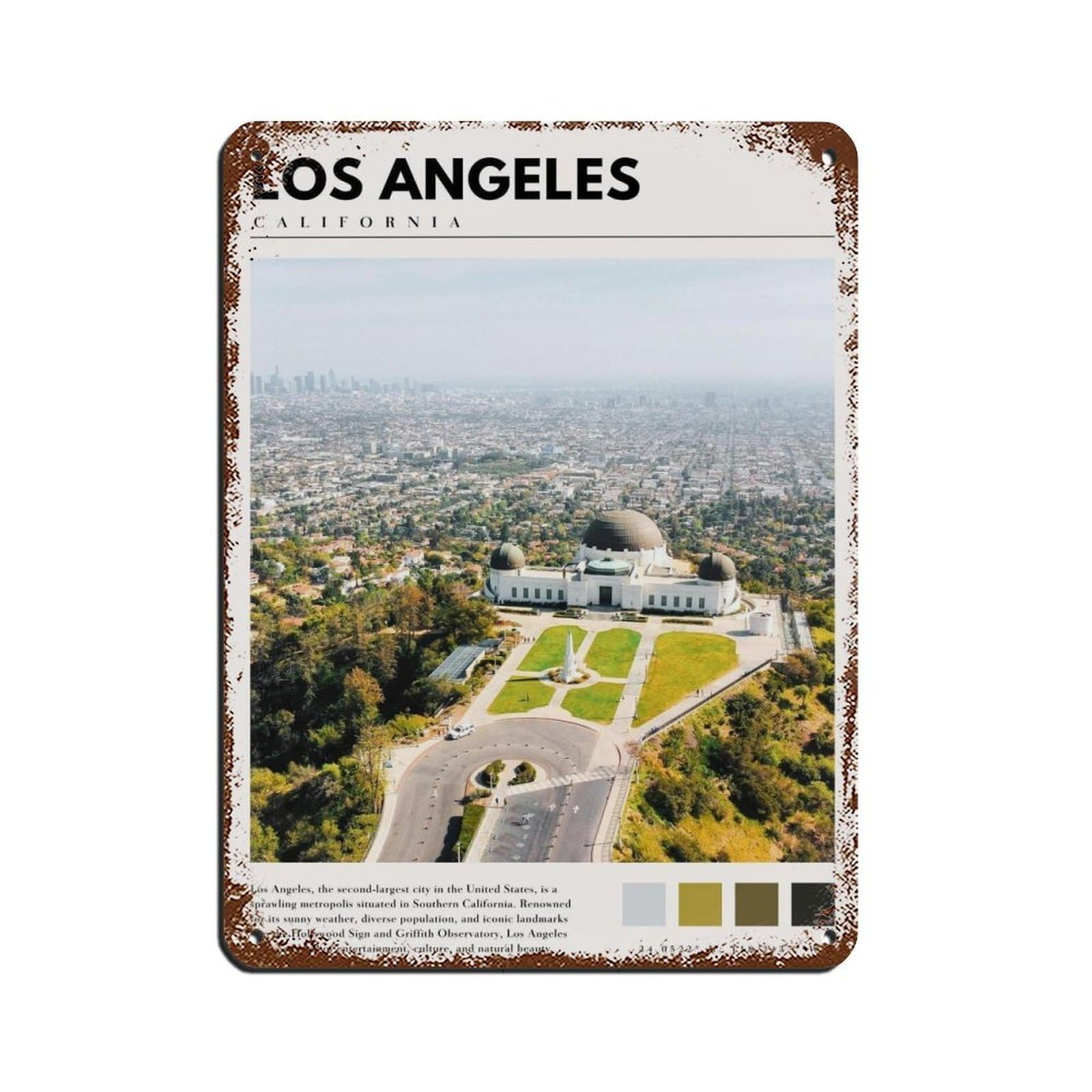 Los Angeles California Poster Los Angeles Art Tin Sign Vintage Metal Pub Club Cafe Bar Home Wall Art Decoration Poster Retro 12x16inch(30x40cm)