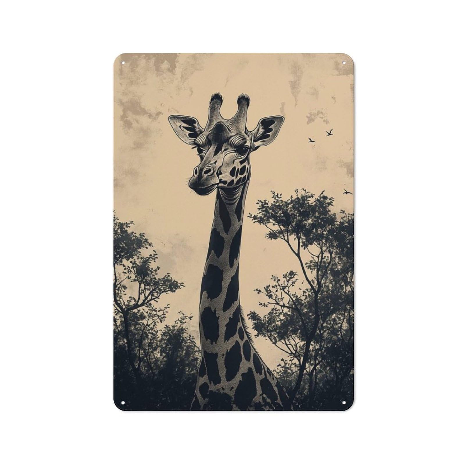 Junmoney Style-15-1 Tin Wall Plaque 30X20cm With Giraffe Portrait In Sepia Tones For Pub Or Café, For Hospitality Wall Decor Collectors