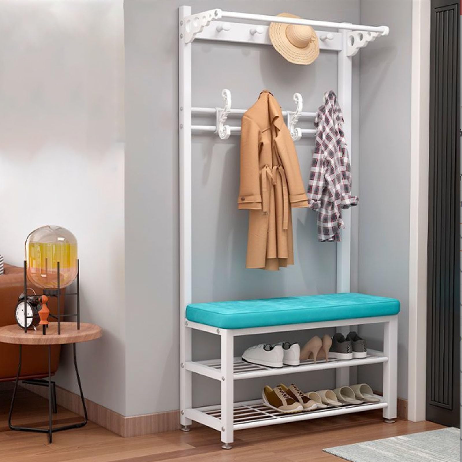 FGXHHS Entryway Hall Tree with Bench & Shoe Storage, Metal Coat Rack Hooks, Stylish Hallway for Living Room (Size: 80cm, Color: C)
