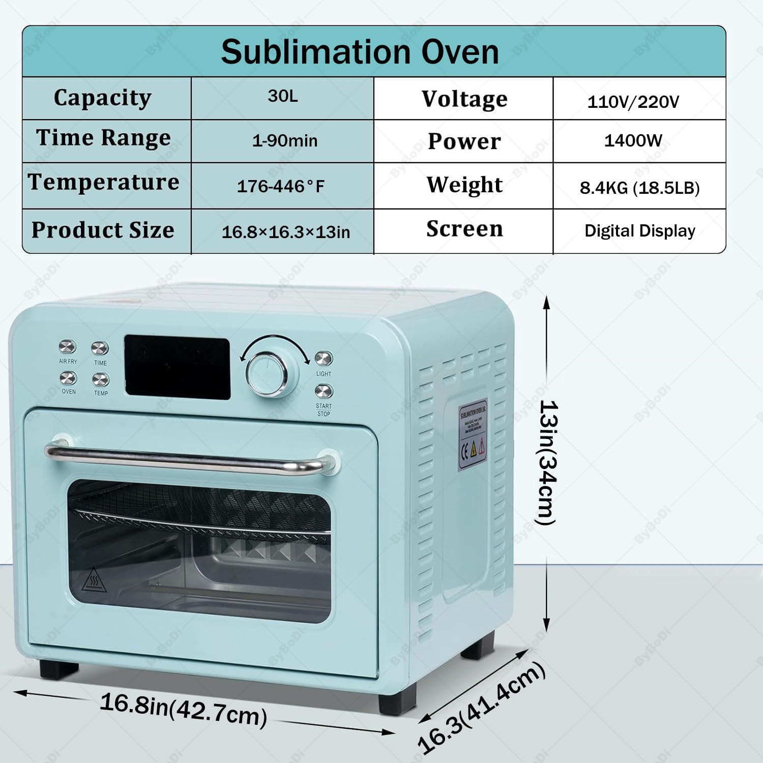 Horno de convección genérico para sublimación de 16 litros y 1400 W, con