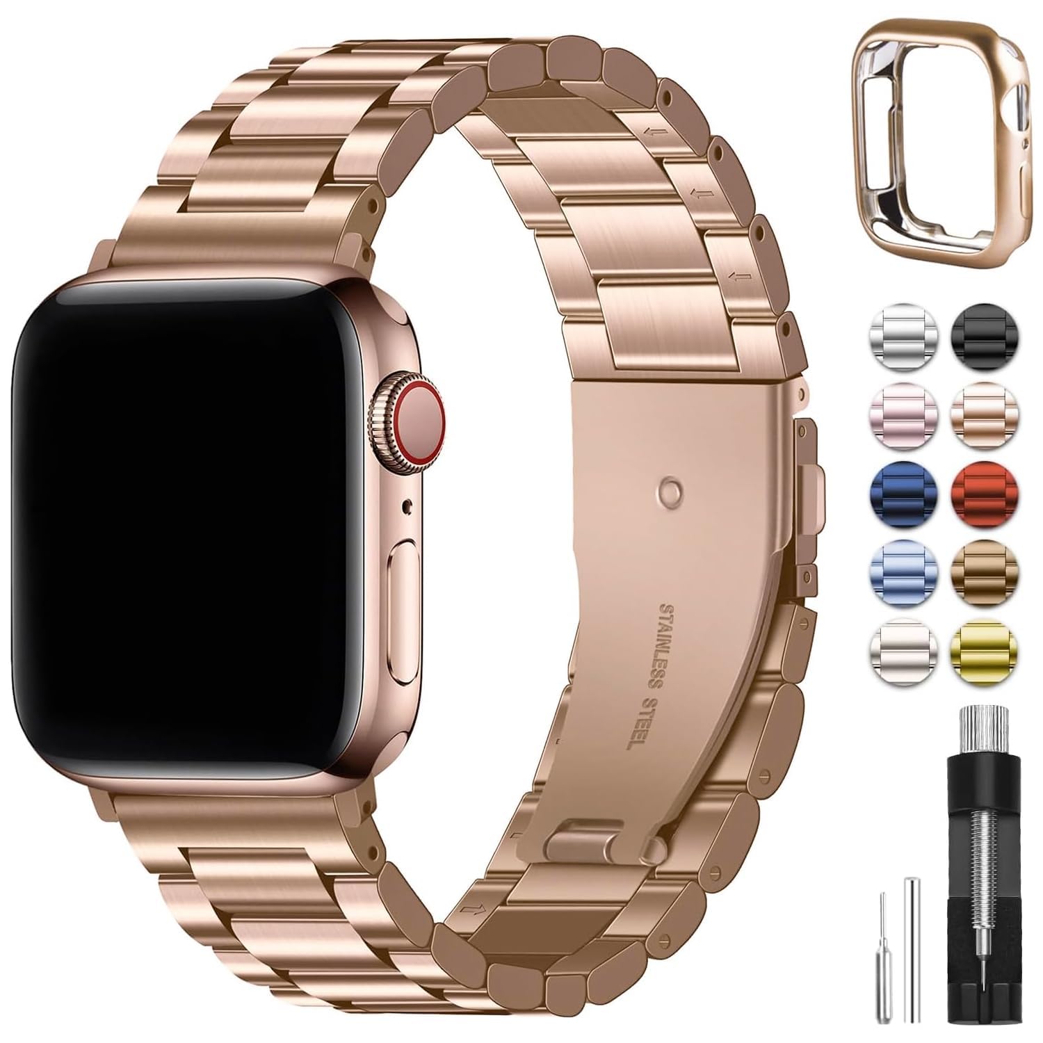 Fullmosa Cinturino per Apple Watch 10 42mm, Cinturino in Acciaio Inossidabile Compatibile con Apple Watch 42mm Serie 11 10, Cinturini di Ricambio per Uomo e Donna, Rosa Oro