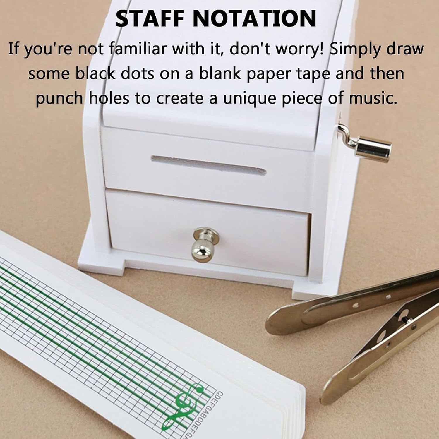 Carillon Vintage in Legno A 15 Note, con Perforatore, Foglietto di Carta Bianco E Pre-inciso, Carillon Fai-da-Te A Manovella, Regalo per Appassionati di Musica E Hobbisti.