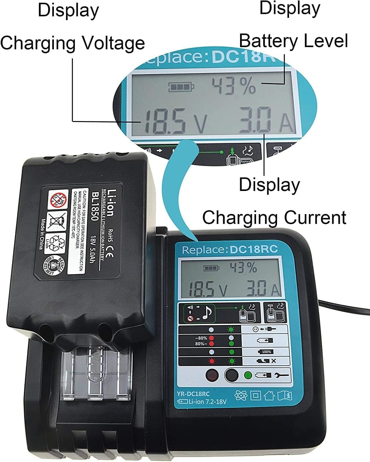 Akumulator kompatybilny z akumulatorem Makita 18 V z ładowarką DC18RC do BL1860B BL1850B BL1850 BL1840 BL1830, do akumulatorowej piły łańcuchowej MAK DUC353 DUC355Z, DDF485Z, 2 sztuki