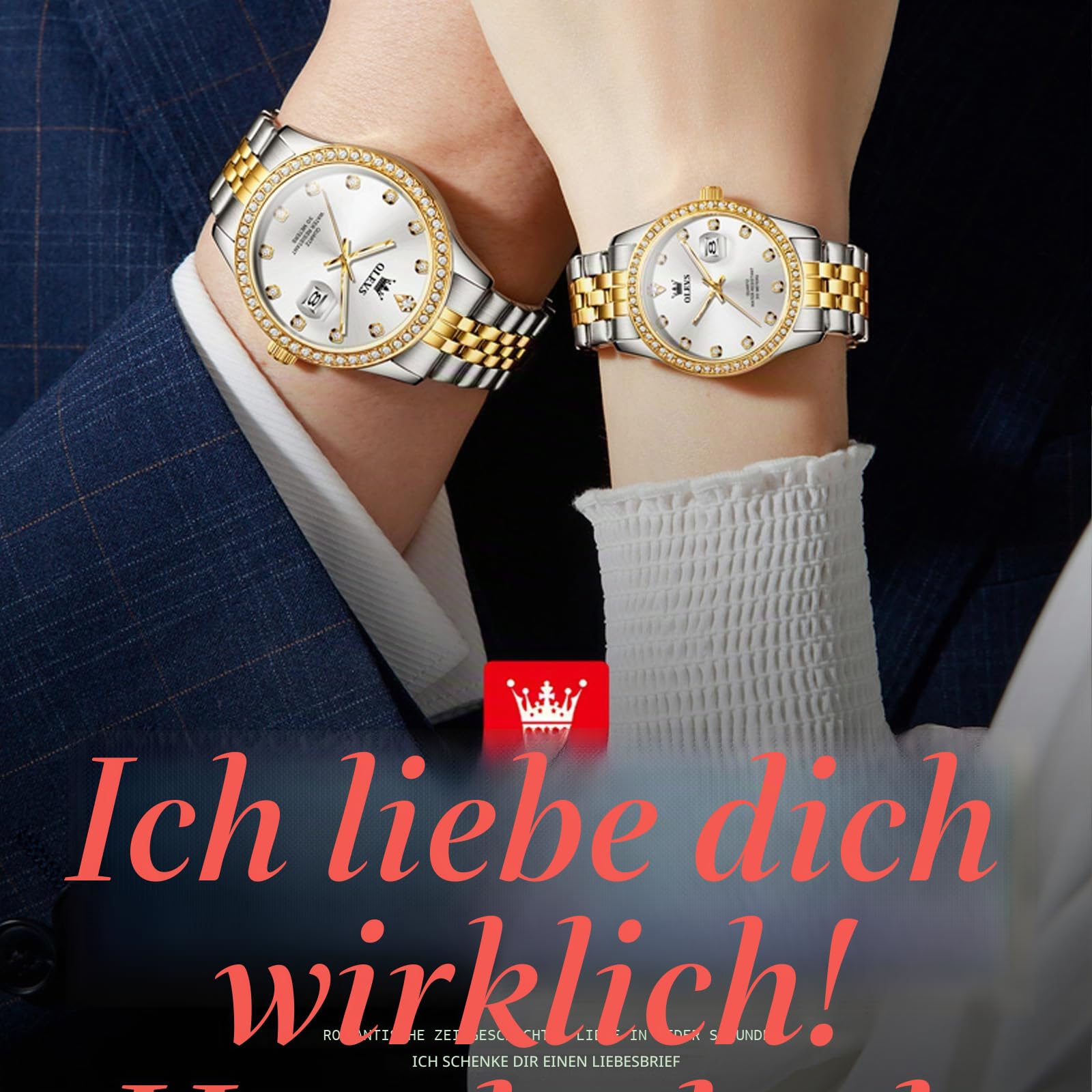 OLEVS Paar Uhr für Sie und Ihn, analoge Quarzuhr, für Damen und Herren, wasserdicht, Leuchtend, Datum, Armbanduhr, romantische Geschenke für Paare