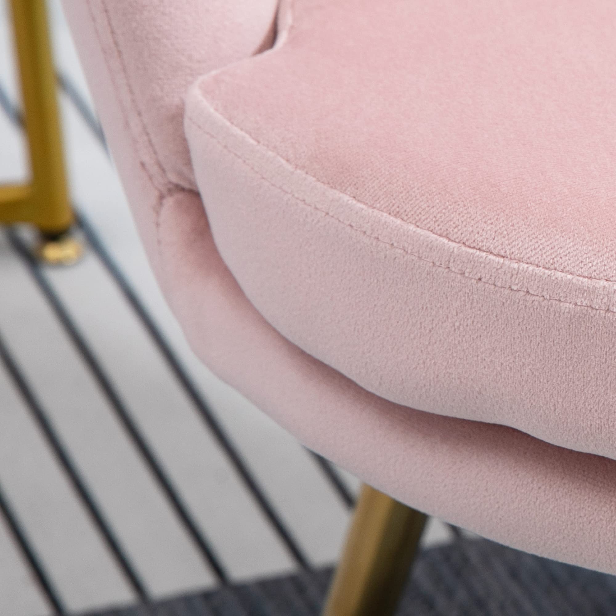HOMCOM Fauteuil Coquillage Chaise Coiffeuse Fauteuil en Velours avec Pieds en métal doré pour Salon Chambre et Salle à Manger 67l x 64P x 77H cm Rose poudré