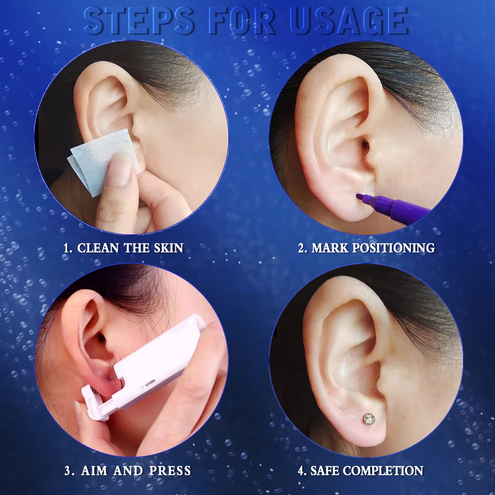 Kit Piercing Orecchio Monouso: 6 Pistole Usa E Getta Con Orecchini A Bottone, Facili E Sicure.