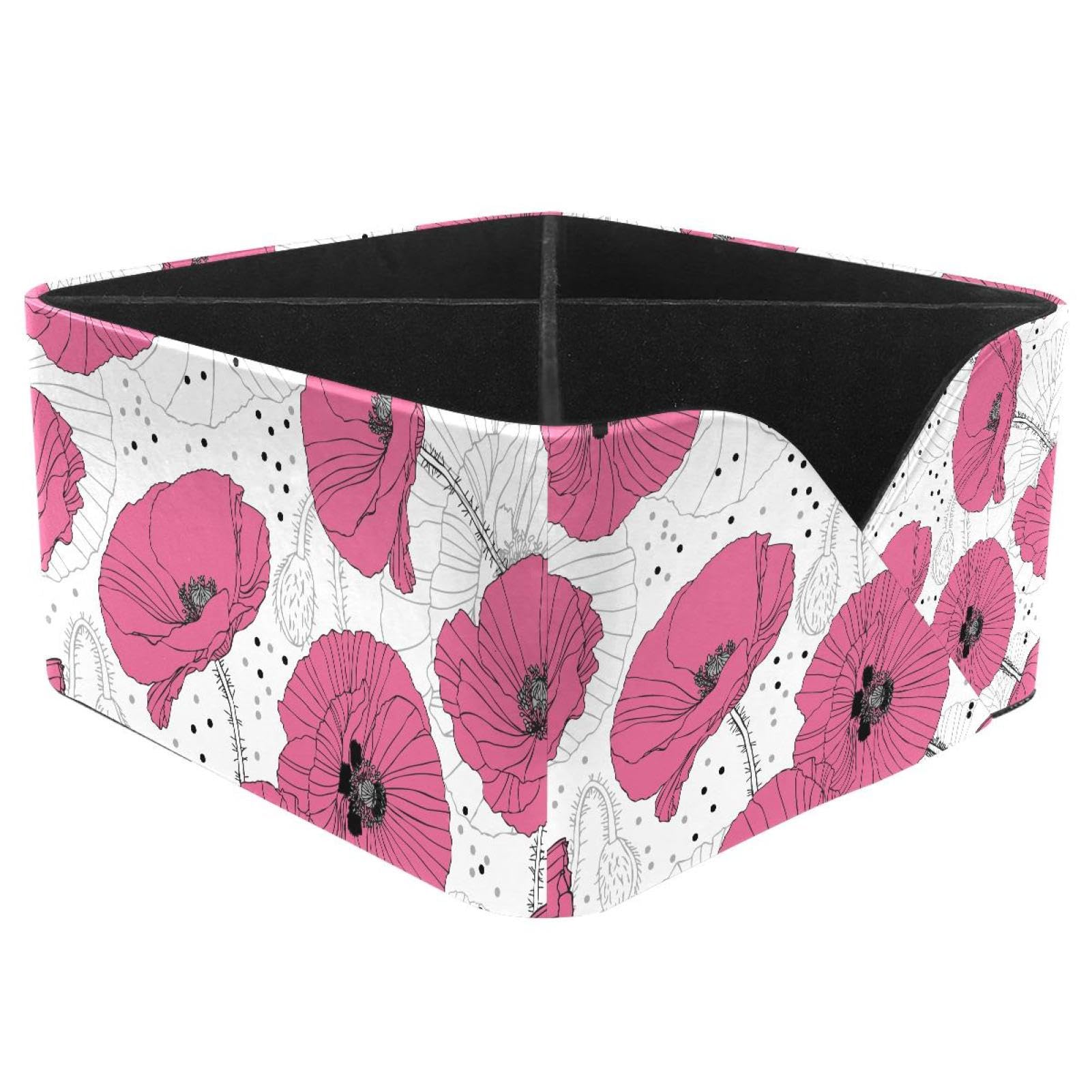 KengjuTesu Pink Poppies Desktop Organizer Pen Holder, Rectangular Pencil Cup for Office, Study and Makeup Stations