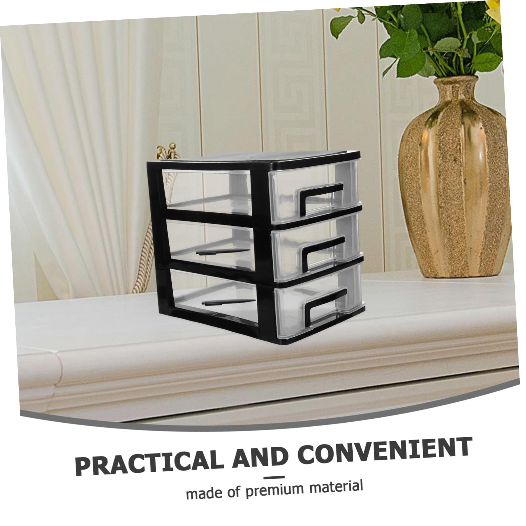 Ipetboom Cassettiera in Plastica Nera a Tre Livelli Cassetti Trasparenti, Organizer Portatile per Scrivania e Soggiorno, Design Compatto per Massimizzare lo Spazio