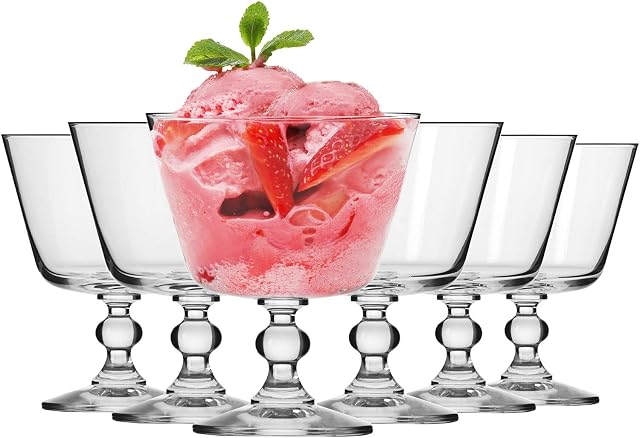 Krosno Dessert Cups Sundae Fruit Trifle Bowl for Ice Cream, Desert Glass | Set of 6 | 380 ML | Glass Pudding Bowl | Perfect for Home, Parties and Kitchen Set | Dishwasher Safe Dessert Pots