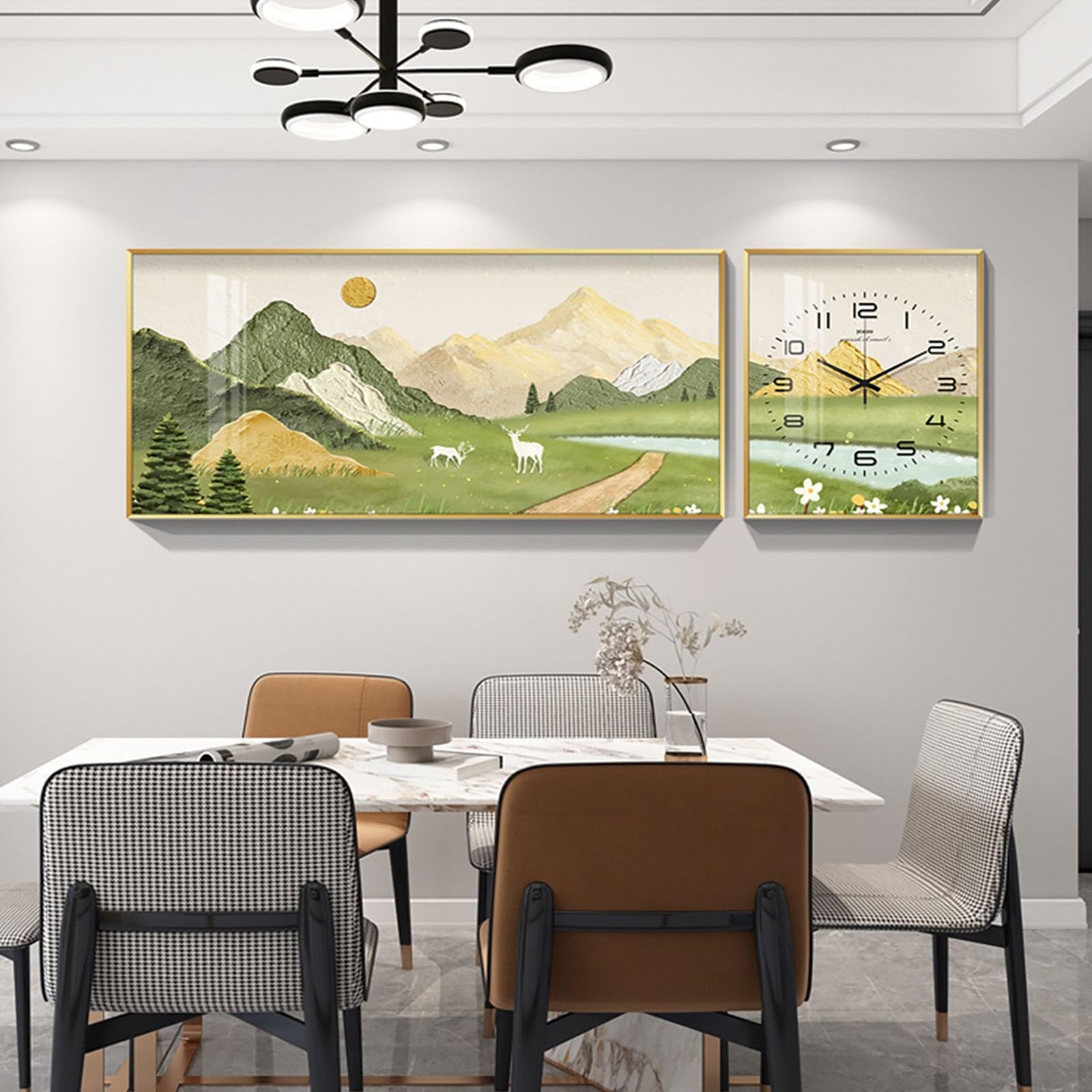 Reloj Cocina Cuadro de Pared Paisaje Comedor con Reloj