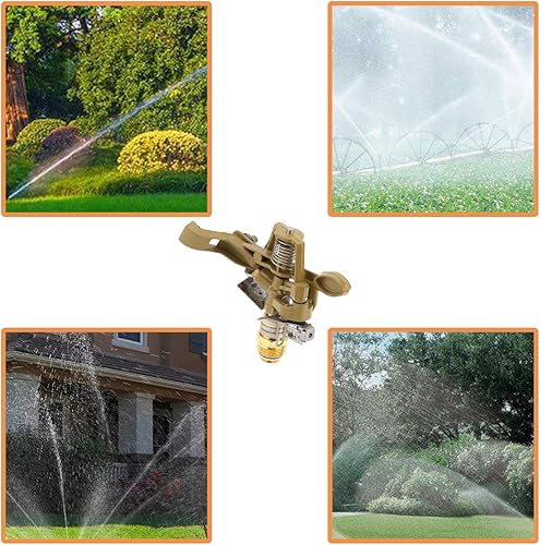 Miniatura 7 de MroMax Cabezal de aspersor de impacto de aleación de zinc, cabezal de rociador resistente con boquillas, aspersores de jardín ajustables de 360