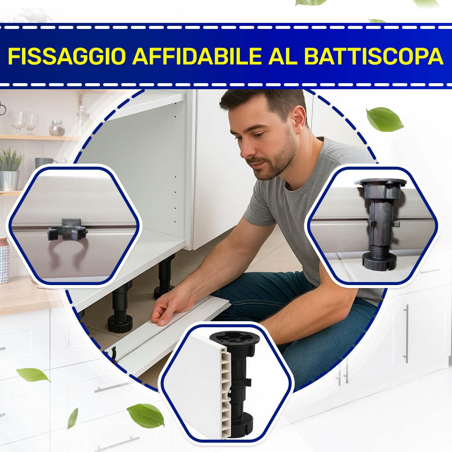 MONTERAL Set di 20 Pezzi Piedini per Mobili Regolabili 95-165 mm Ø 27,5 mm Capacità di Carico 60 kg e 20 Pezzi Ganci per Zoccolo Cucina Universale - Garanzia di 10 Anni