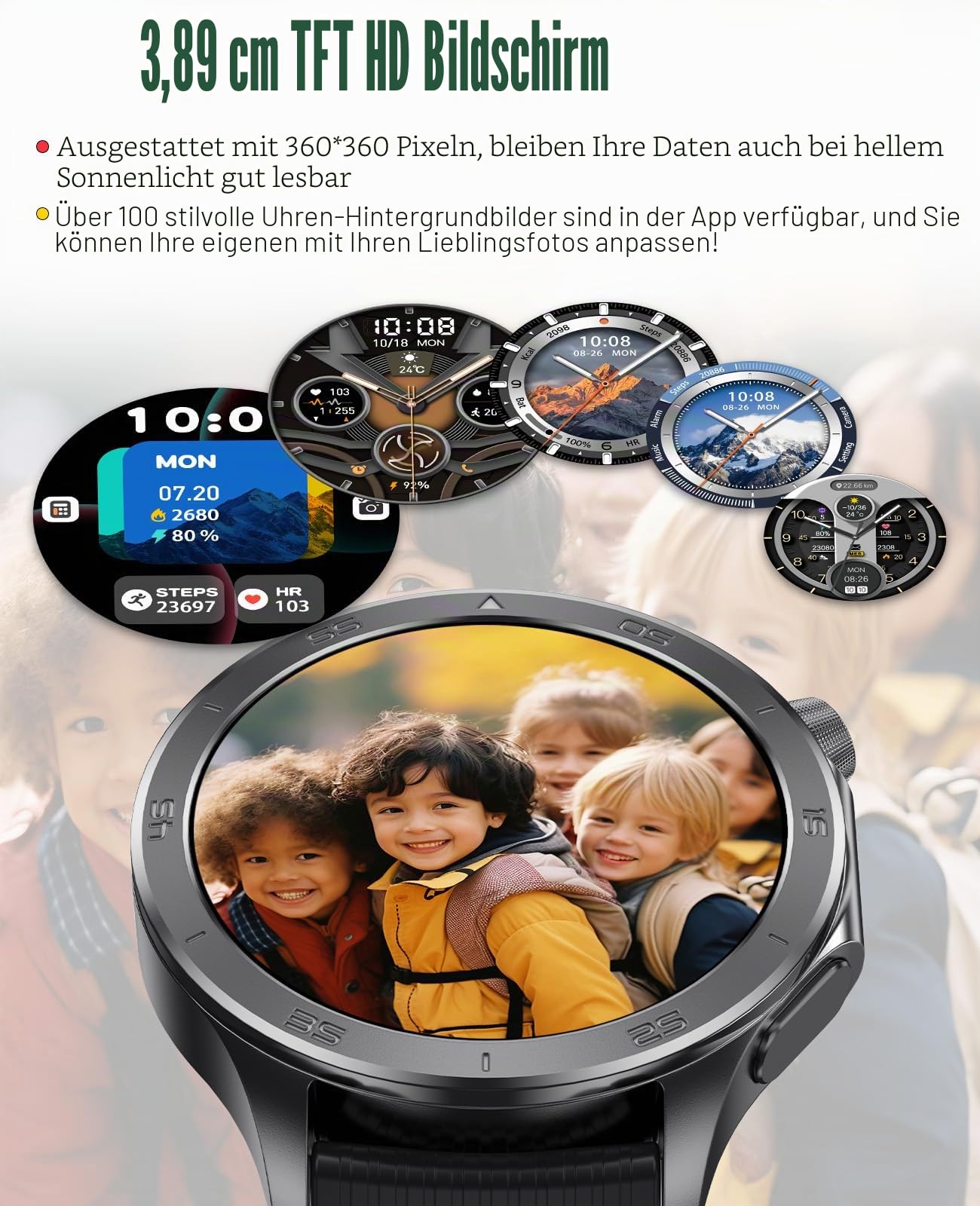 Smartwatch für Herren, GPS-Sport-Smartwatch, 1,54 Zoll HD-Bildschirm IP67 wasserdicht, Anruf annehmen/tätigen, Herzfrequenzmesser, Schlaf-Tracking, Fitness-Tracker, kompatibel für Android iOS (Schwarz
