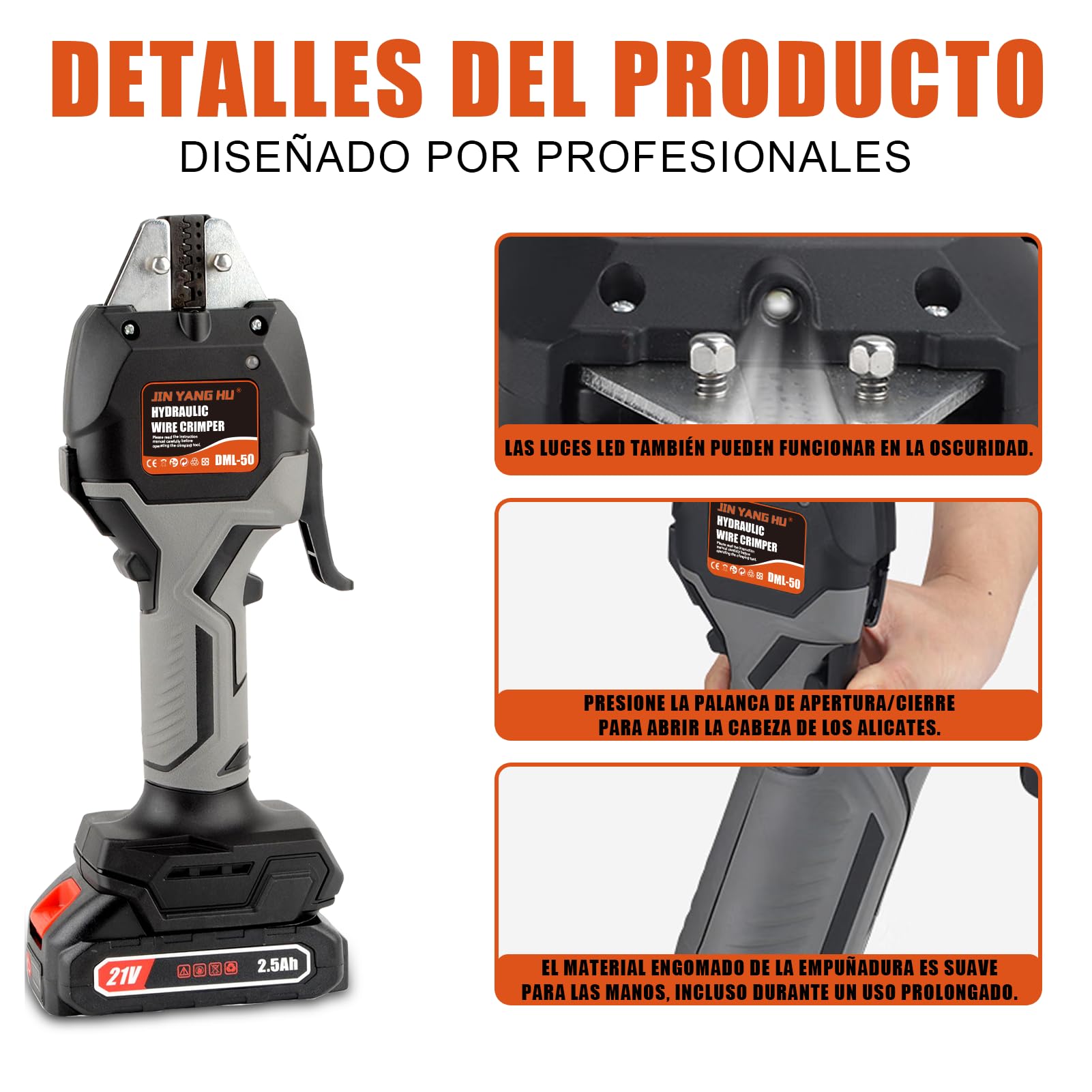Juego de herramientas eléctricas de crimpado, alicates de crimpado a batería, herramienta recargable para terminales termorretráctiles, de nailon, tipo bandera (aislados) y conectores no aislados.