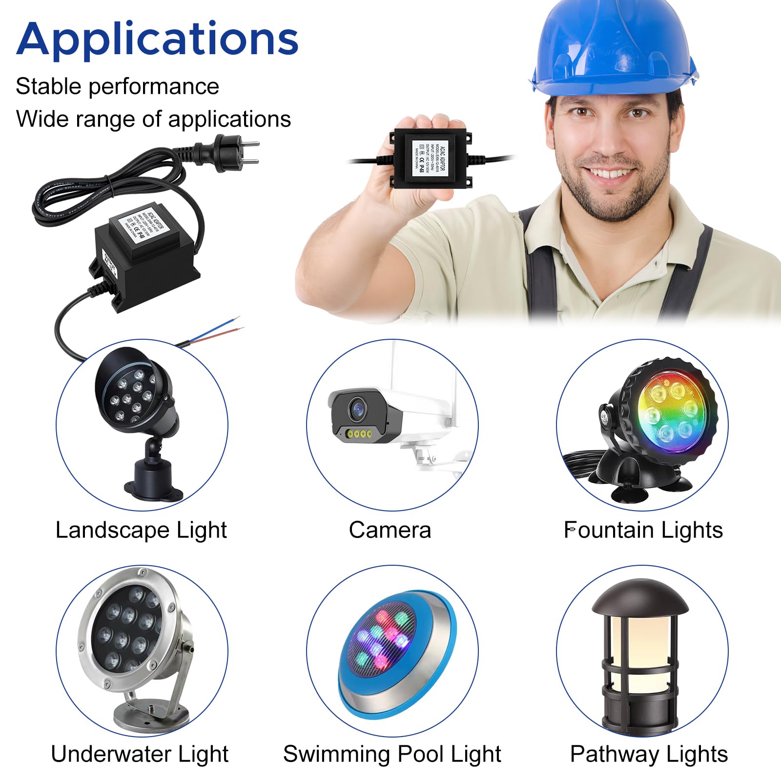 IP68 Impermeabile Trasformatore 220 12V Alimentatore LED AC/AC 50W per Illuminazione LED e Pompe per Laghetto