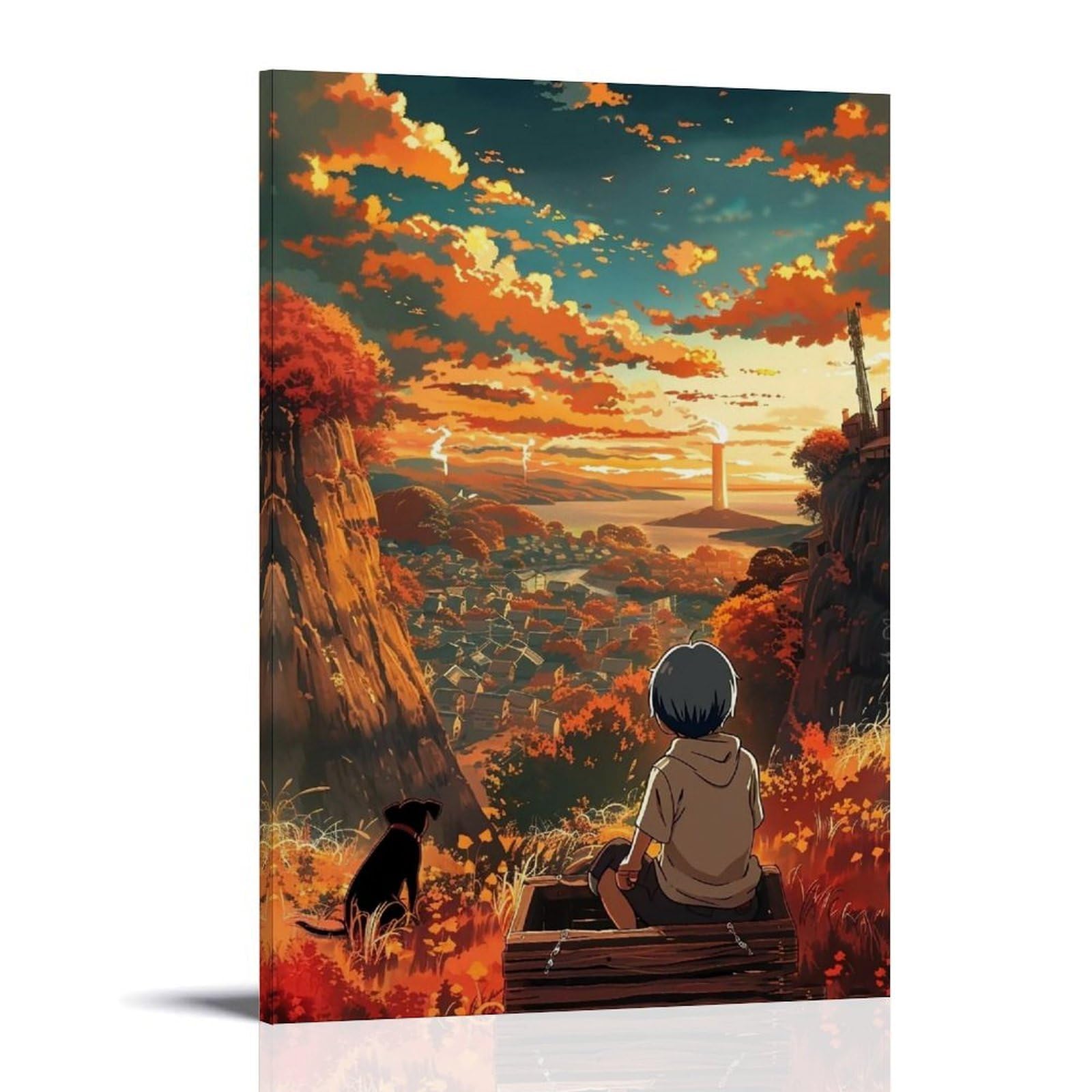 HUERYRYHY Valley Town Golden Dusk 04 Poster Wall Art Canvas Vintage Aesthetic Painting Decor for Rooms 20x30inch Frame-style