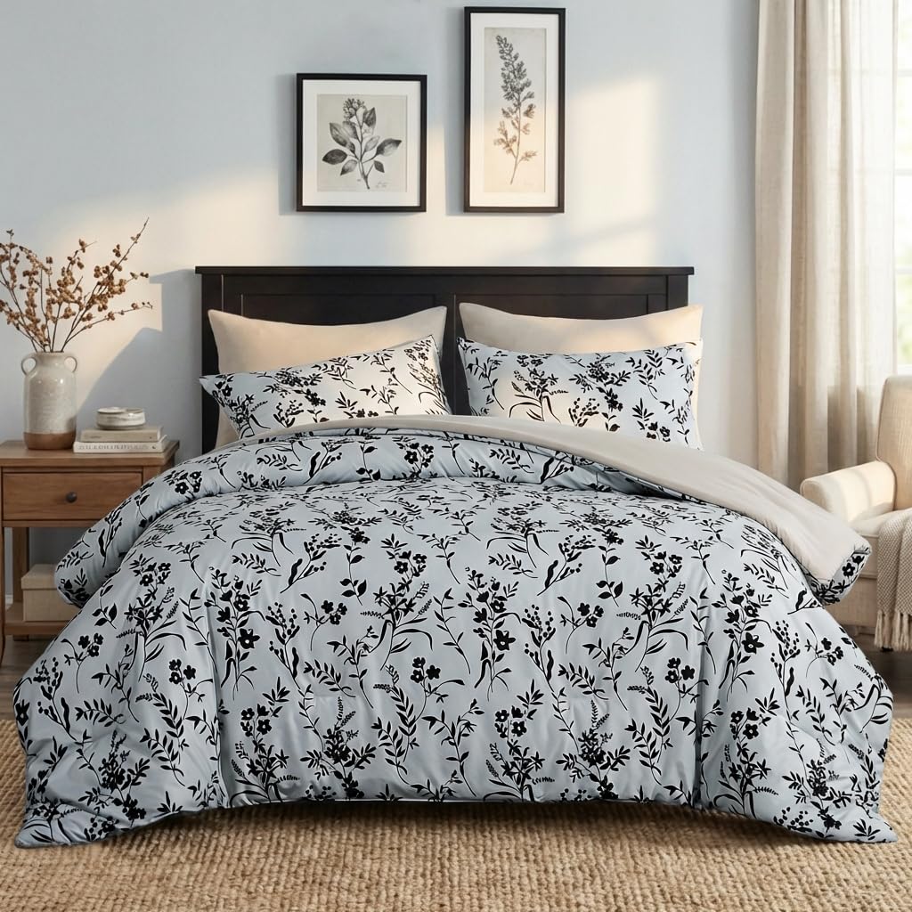 RUIKASI Coverless Duvet King Size 7.5 Tog - All Seasons Reversible Comforter with 2 Pillowcases, 230x220cm Quilt Lightweight and Cosy, Floral Pattern