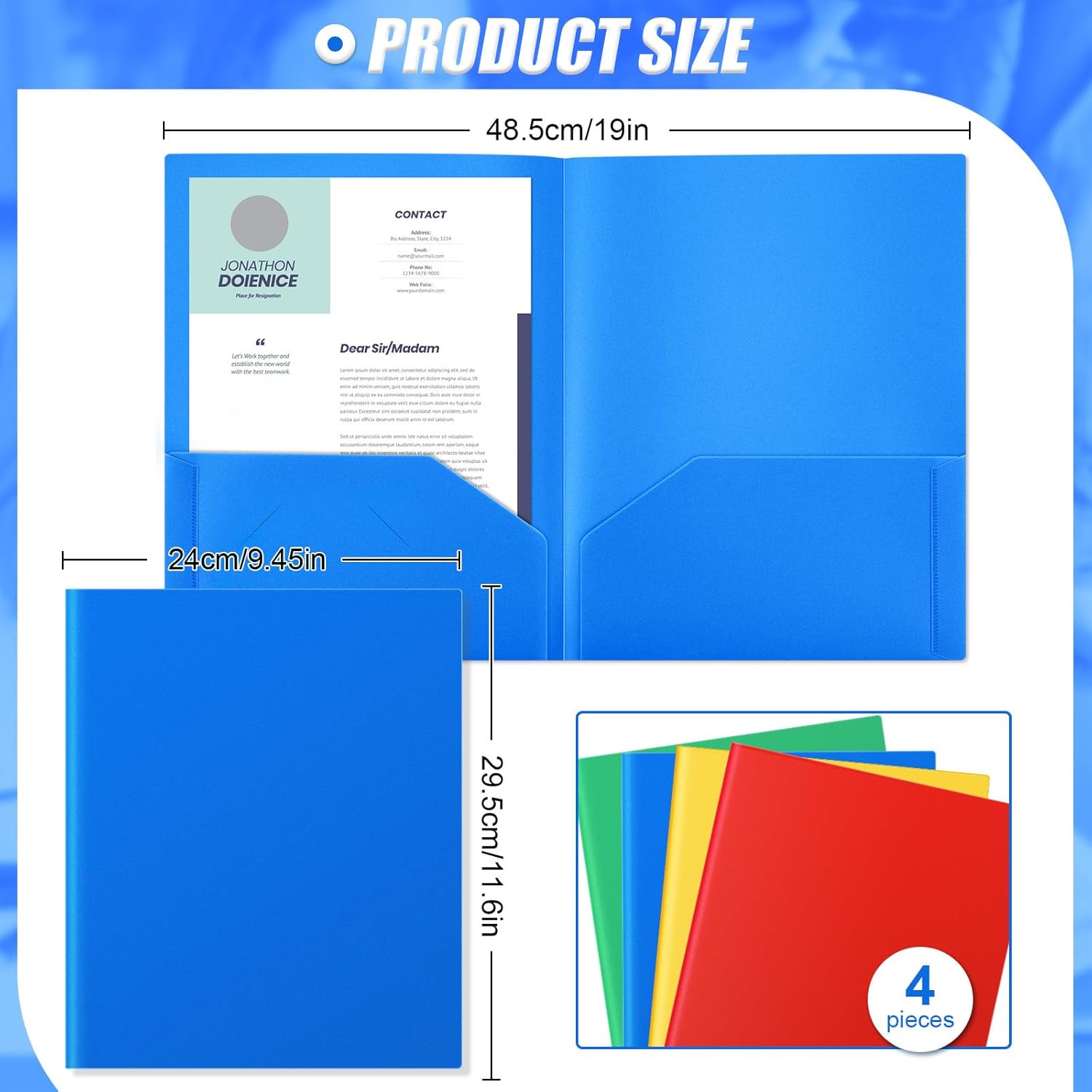 Gueevin 12 Plastic Folders with Pockets, Two Pocket Folder Fit Letter Size, Folders with 3 Prongs and 3 Hole Punch Pocket Portfolios School Business Card Holder for Home Office School