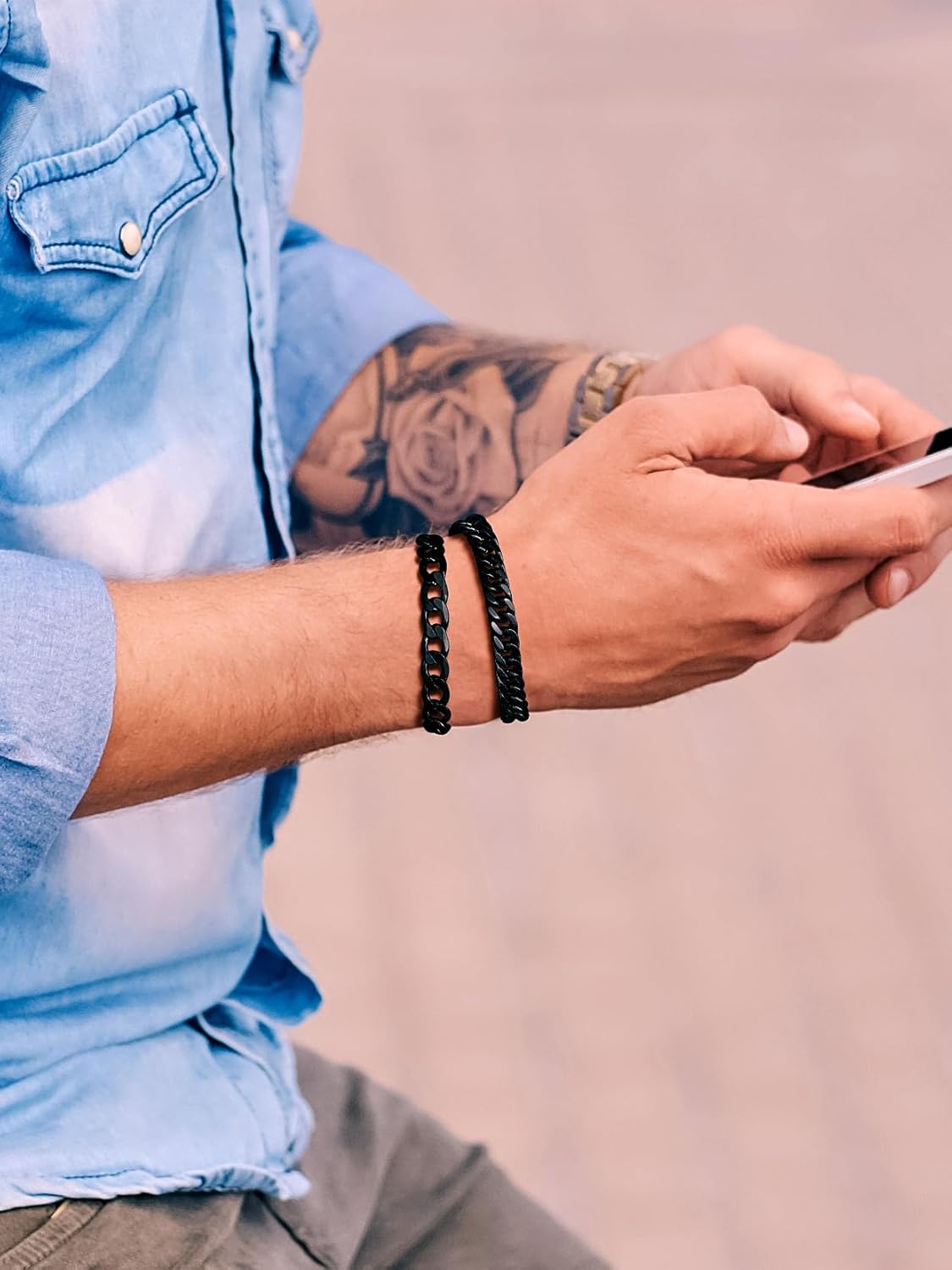 Richsteel 2PCS/3PCS Bracelets Chain for Men Women Stainless Steel Silver/Gold/Black Cuban/Rope Link Chain Bracelets Set, 7.4/8.2/9 Inch Hand Chain Length for Men Women Jewelry - Image 2