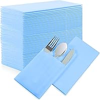 Vista 8 de Servilletas desechables de color rosa, paquete de 50 servilletas de papel de tacto de lino con bolsillo integrado para cubiertos, tela preplegada