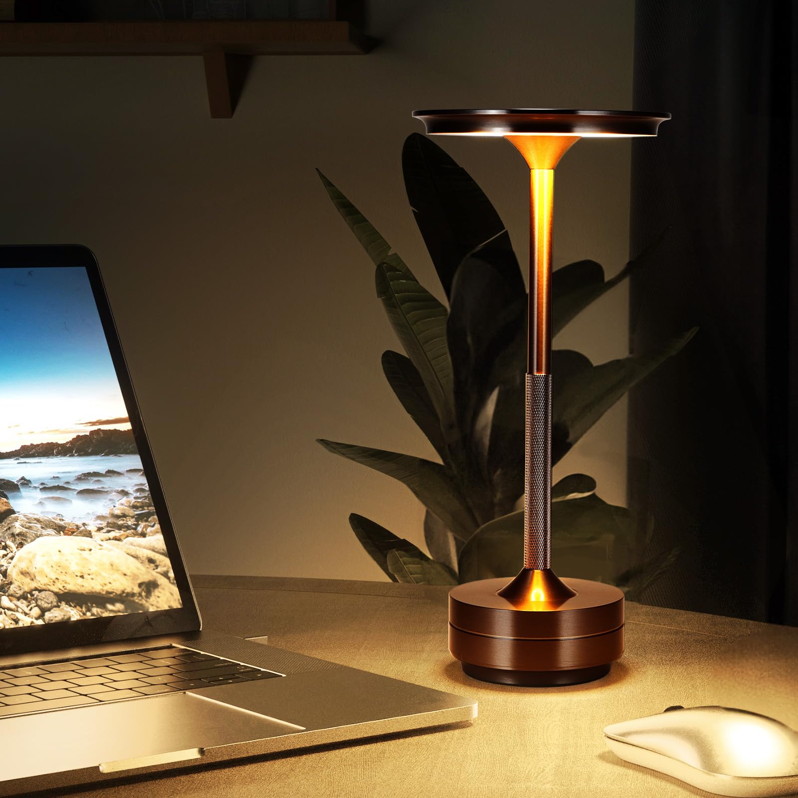 COFEMY Touch Control Dimmable Table Lamp - Modern Cordless Rechargeable Bedside Lamp Dimmable 3 Lighting Colors Desk Light Brightness Adjustable Table Light for Bedroom Bar Restaurant (Black)
