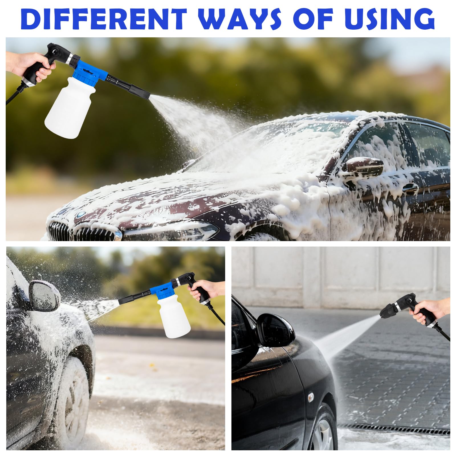 Kit de Nettoyage de Voiture avec Pistolet à Mousse, Brosse de Lavage de Voiture et Grand Gant de Lavage pour Nettoyage intérieur et extérieur de Voiture (Bleu)