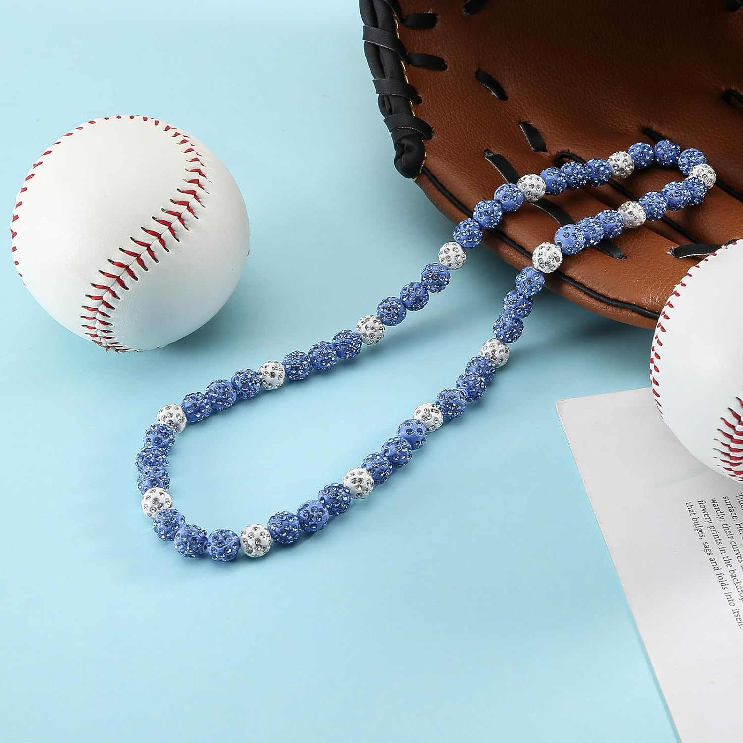 6 Pcs Bling Baseball Beaded Necklace Ice Collection Baseball Necklace Gifts for Baseball Team Lovers Fans - Image 3