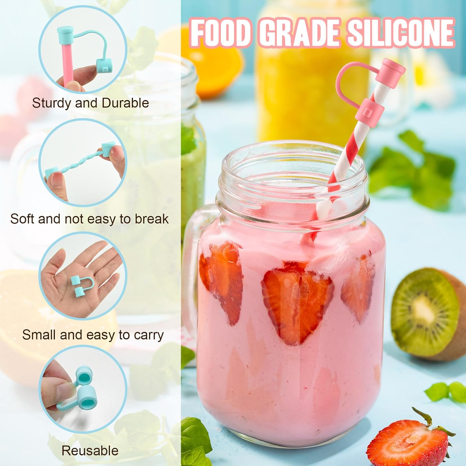 Straw Covers Cap Compatible with Tumbler, PLULON 16Pcs Silicone 8mm Straw Cover Caps Toppers Tips Reusable Dust-Proof Colorful Plugs Protector Drinking Accessories - Image 3