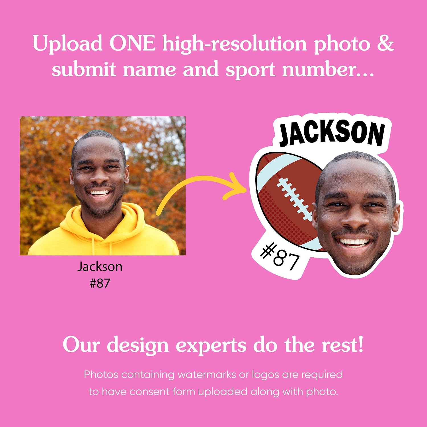 Big Dot of Happiness Custom Football Temporary Tattoos, Personalized Football Senior Night Tattoos, Birthday and Graduation Party Favors, Photo and Text Temporary Tattoos - Set of 12