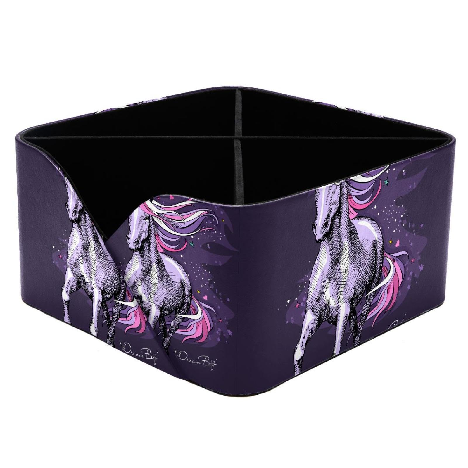 KengjuTesu Magical Violet Unicorn Desktop Organizer Pen Holder, Rectangular Pencil Cup for Office, Study and Makeup Stations