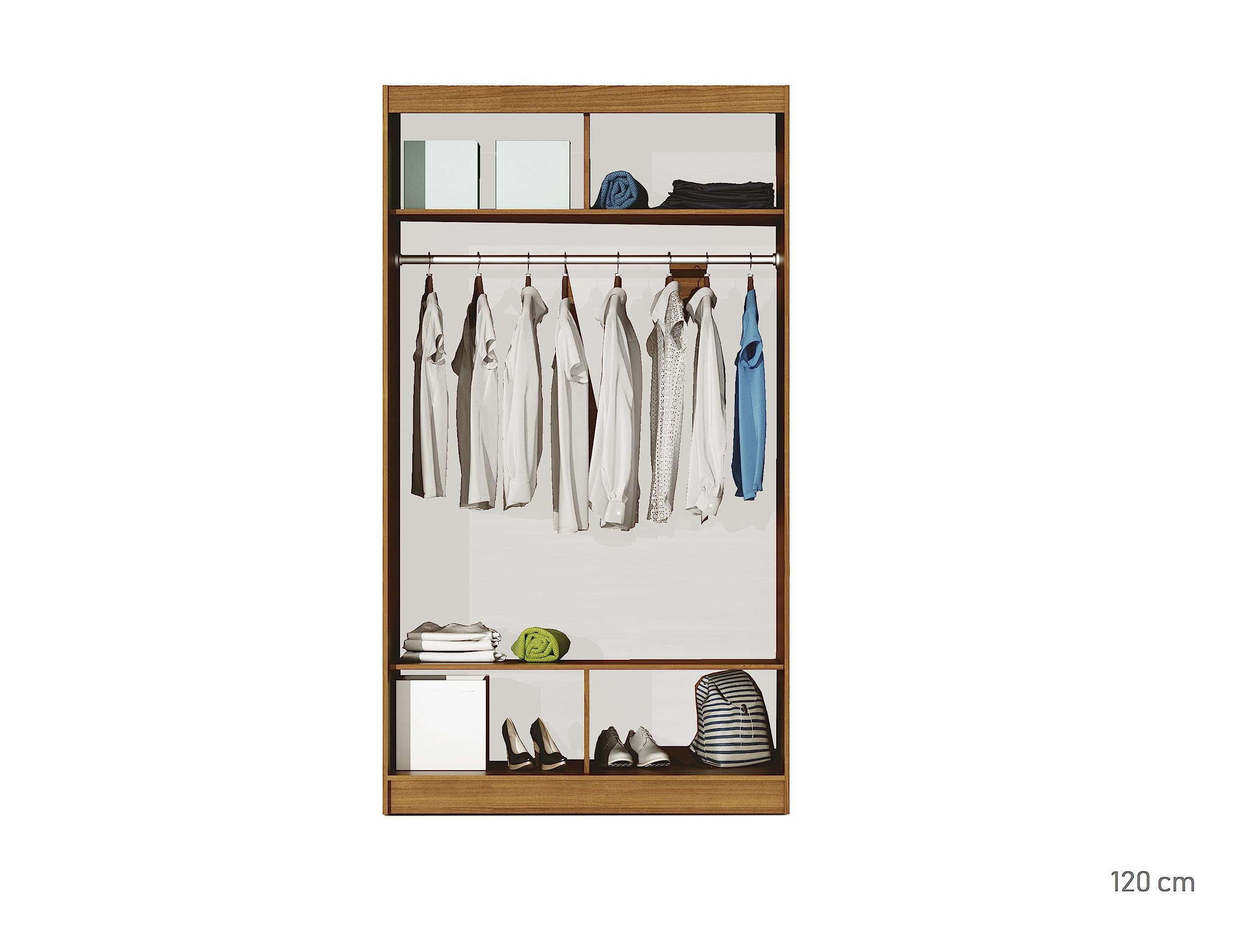 Generisch Paris 120 Kleiderschrank mit Schiebetüren und Spiegel – Moderner Schwebetürenschrank mit Regal für Schlafzimmer (Weiss)