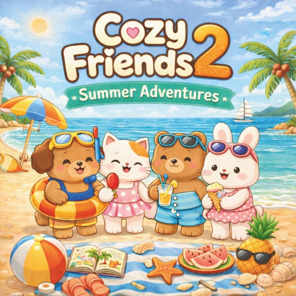 Cozy Friends 2 Summer Adventure Coloring Book: A Cute Travel Story Coloring Book for Kids – Beach, Vacation, Animals, and Fun Adventures