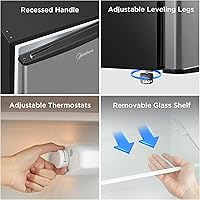 Vista 7 de Midea MERM33S1AST - Mini nevera compacta de 3.3 pies cúbicos con luz interna, termostato ajustable, puerta reversible, bajo ruido para dormitorio