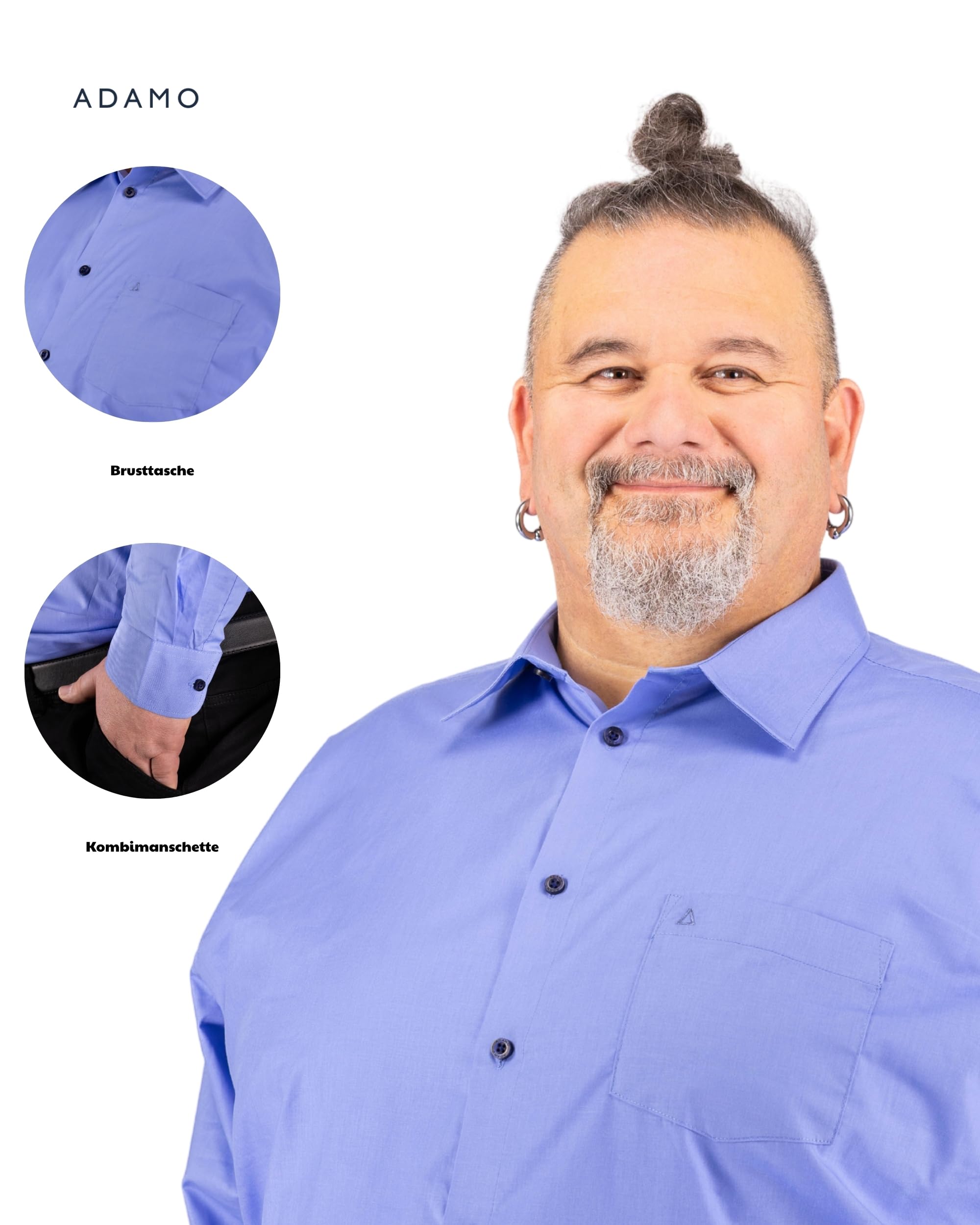 ADAMO Herren Businesshemd Langarm Comfort FIT Übergrößen 2XL-14XL