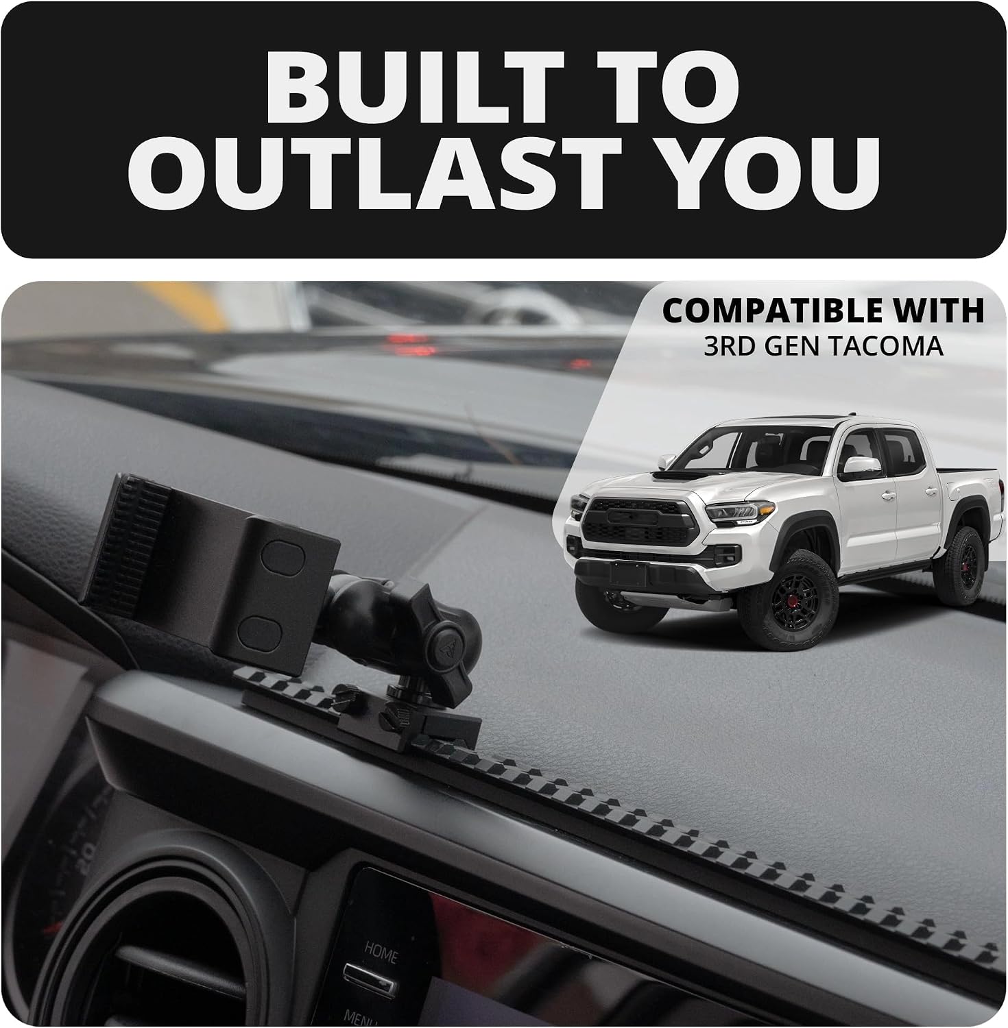 Tackform TRAXX Assault Track Dash Mount - Phone Holder - Compatible with 2016-2023 Toyota Tacoma | CNC Billet Aluminum Picatinny Rail | Full Width Bracket + Bezel Stiffeners | Blue