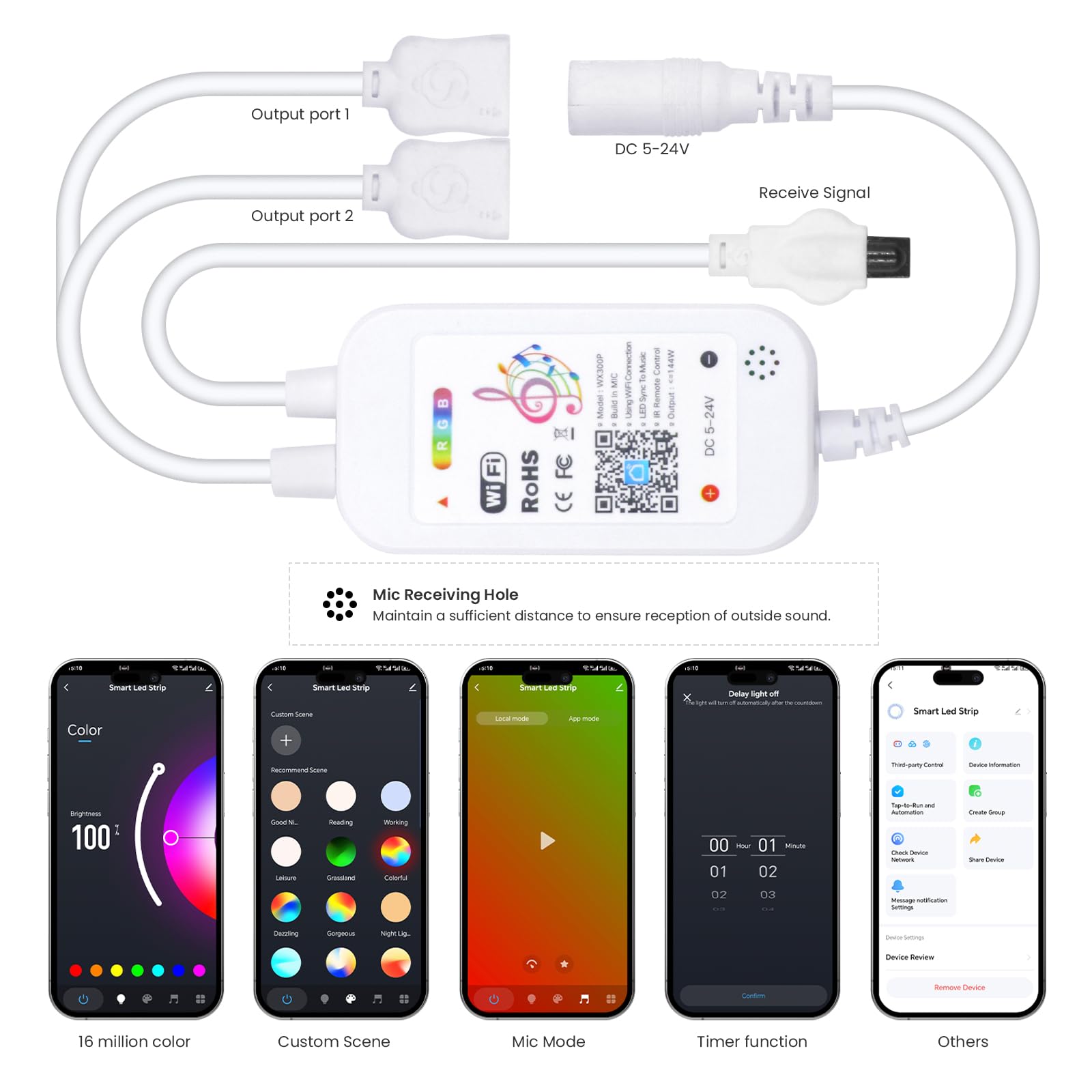 KISUFU Tira LED COB RGB 12V, 576 LEDs/m IP65 impermeable Flexible multicolor Neon de luces led con Controlador IR RGB 24 teclas para música WIFI para Gabinete, Dormitorio, Armario.