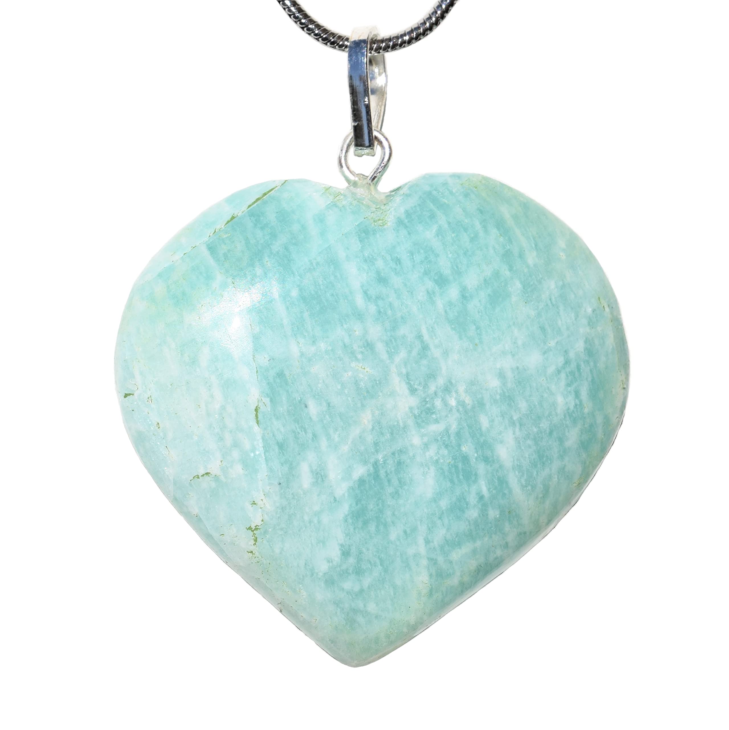 Zenergy GemsCharged Natural Himalayan Gemstone Crystal Puffy Heart Pendant Necklace + 20" Silver Chain + Selenite Charging Heart [Included]