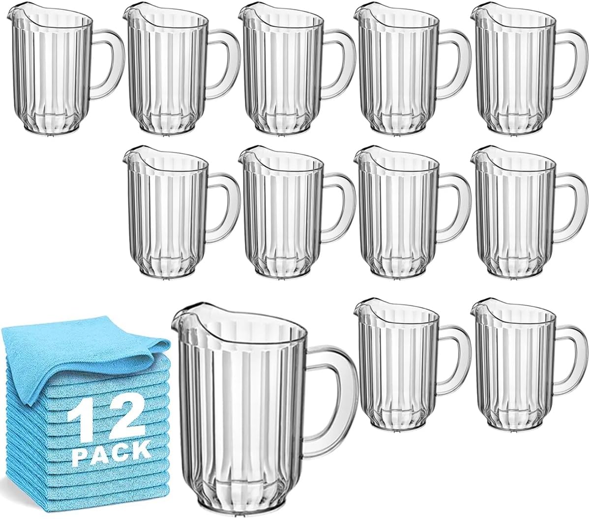 PRIMEGRADE Plastic Pitchers,12Pack 60oz, 12pk Microfiber