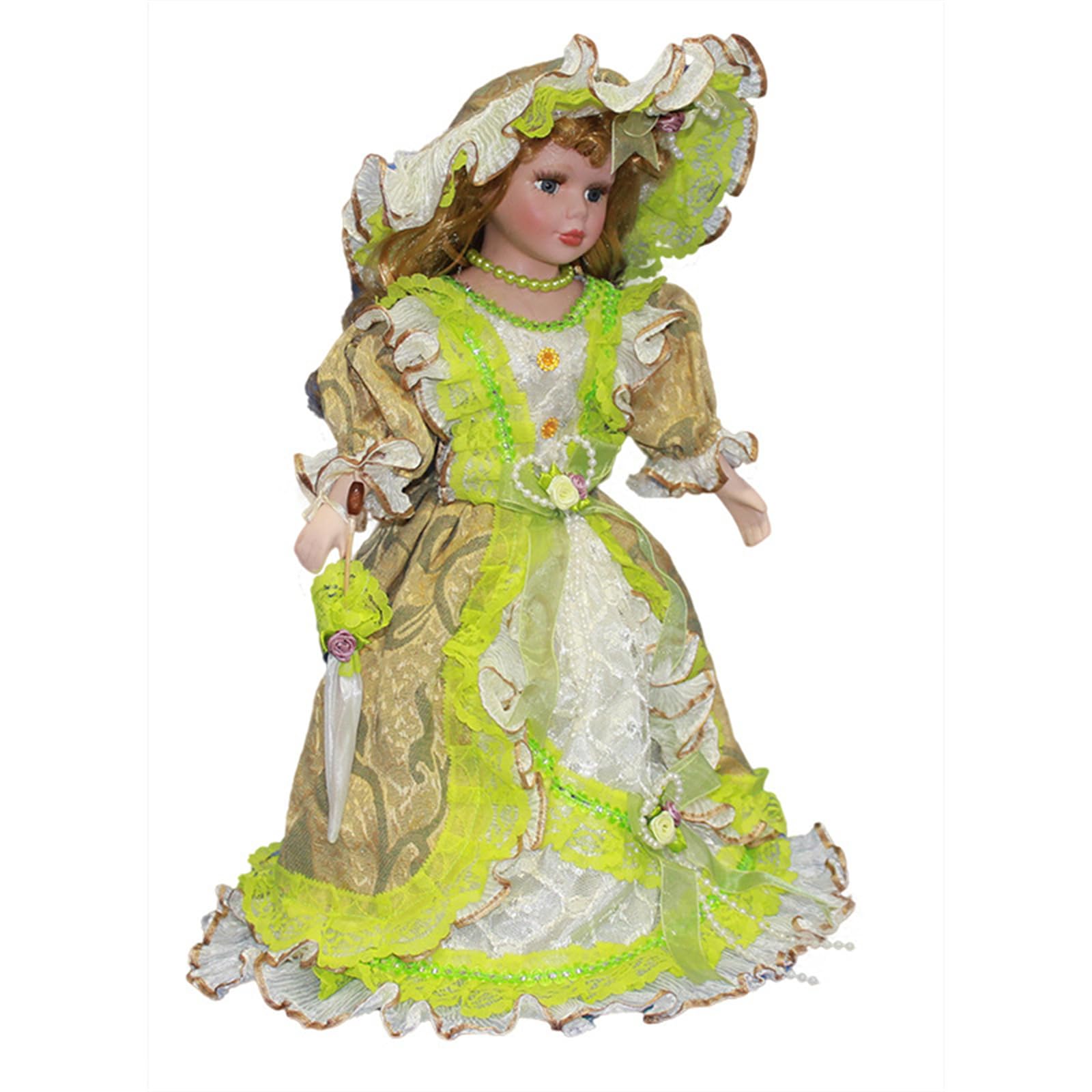ljhnba Artistic Triangel Porcelain Dolls Collectible Toy Golden Bowknot Sequins Unique Porcelain Dolls Figure Home Decors