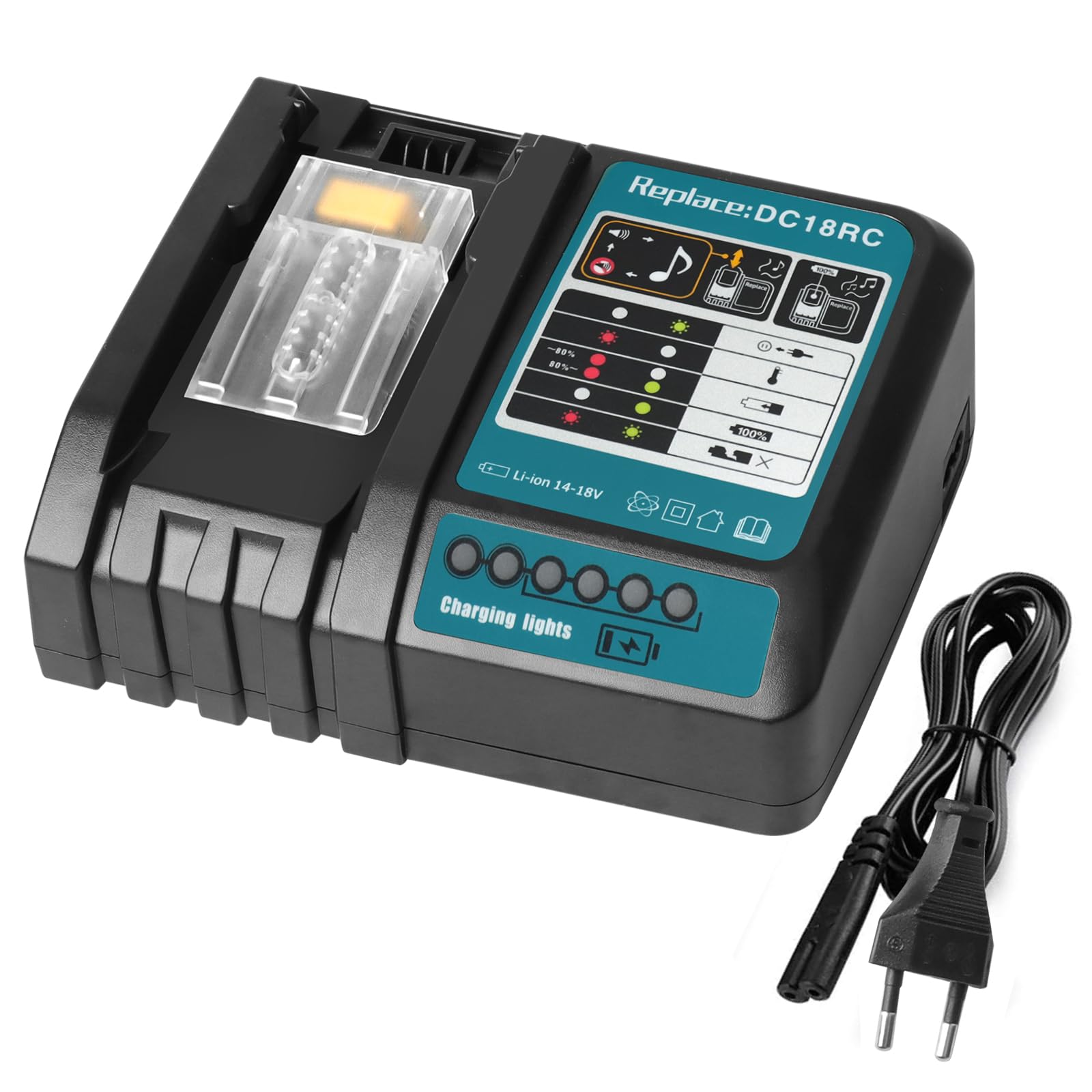 QUPERR DC18RC Caricatore rapido compatibile con_makit_a_14,4 V/18 V batteria agli ioni di litio BL1815N BL1820 BL1830 BL1840B BL1850 BL1860 BL1450, ricambio per DC18RD DC18RA DC18SD DC18SE