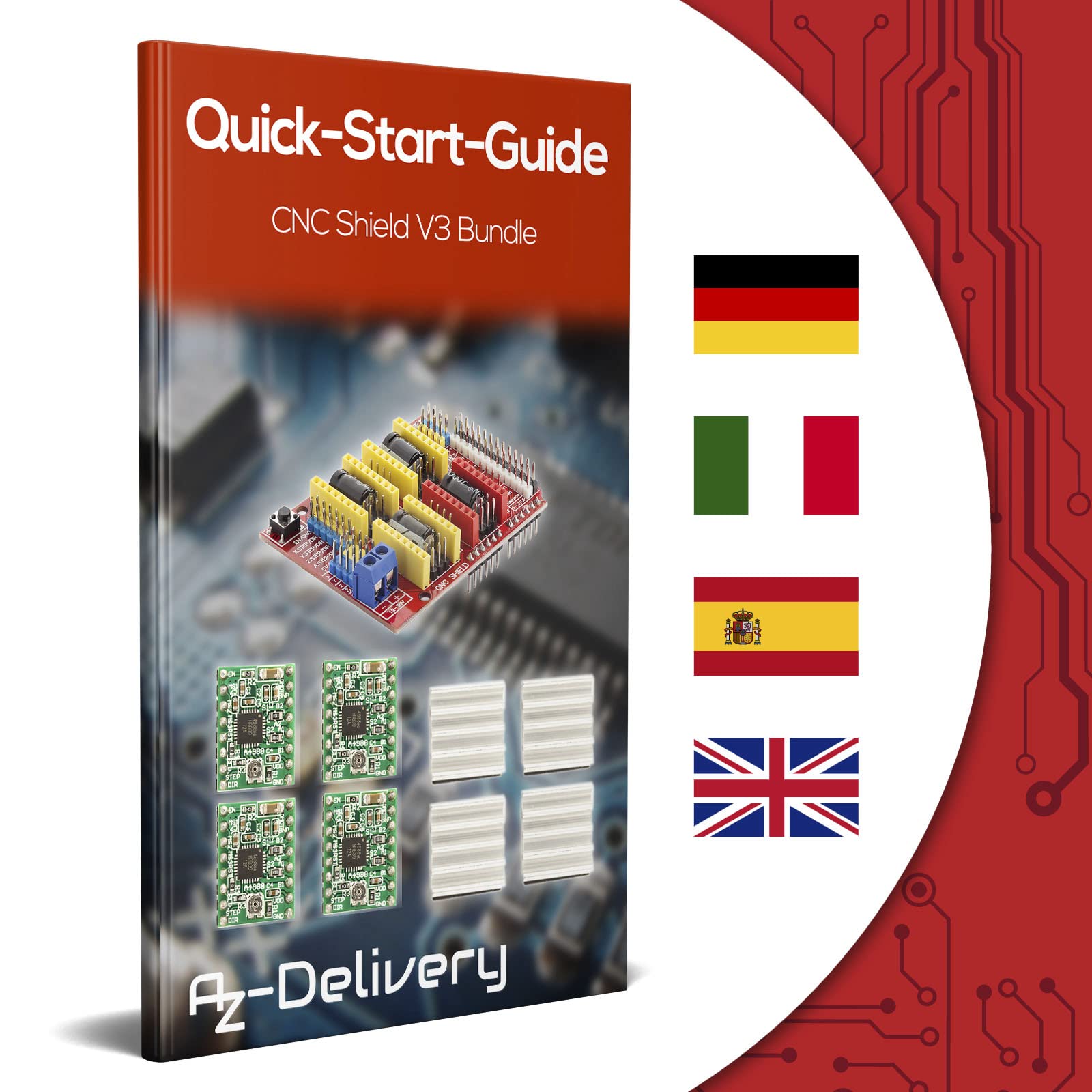 Cnc Shield A4988 V3.0 Kit | Mit Nema 17 Schrittmotor, UNO R3 & Kühlkörper | Für 3D-Drucker & CNC Arduino Cnc