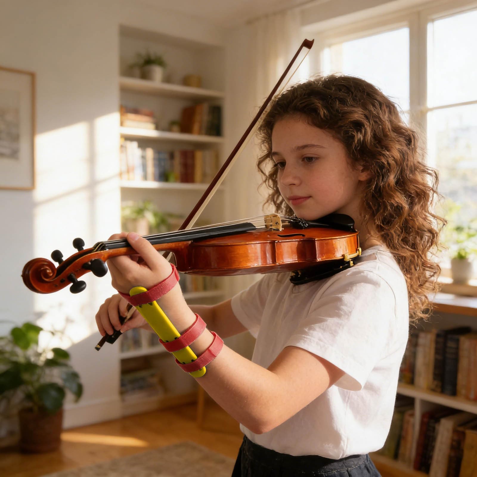 Violin Wrist Practice Aid - Adjustable Corrector for Kids and Beginners with Breathable Design | Straight Wrist Trainer for Violin Students, Music Lessons, Orchestra, Home or Classroom Use (Blue) — view 3