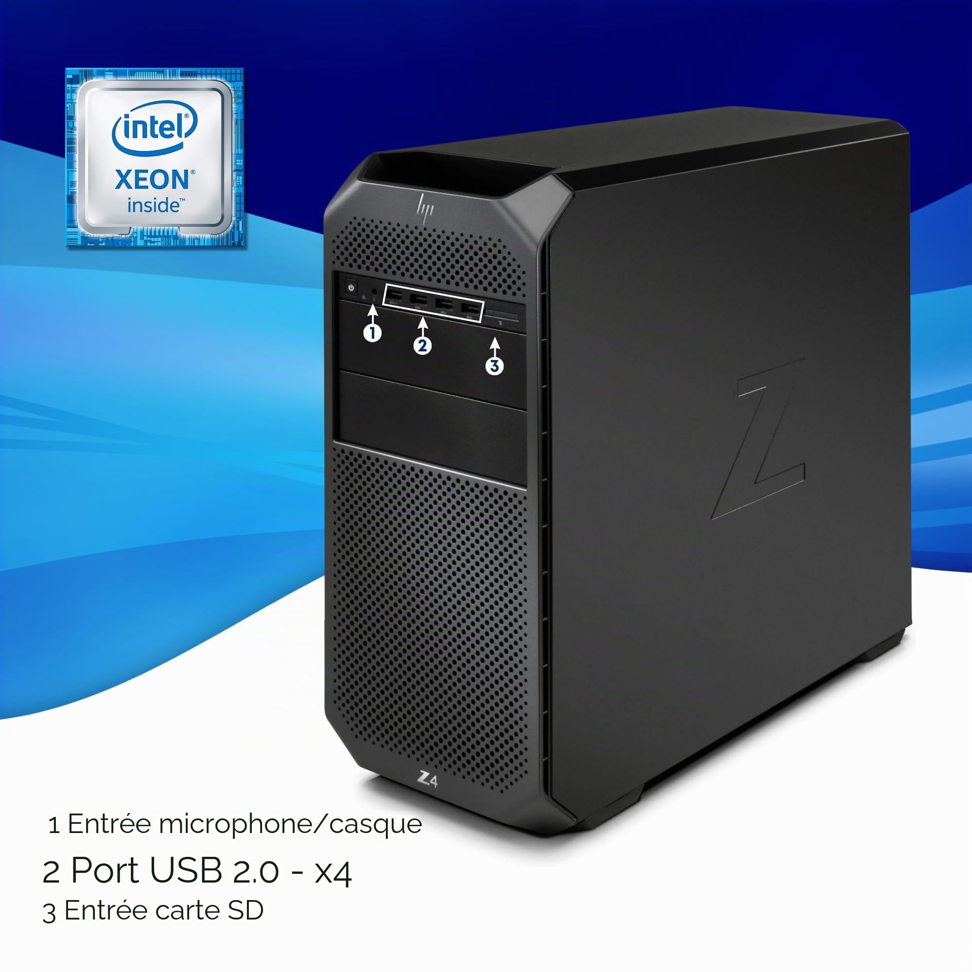 HP, Tour de travail prête à l'emploi avec Office libre, Intel Xeon W-2133, RAM 32 Go SSD 512 Go, carte graphique carrée M400, W11 (reconditionnée)