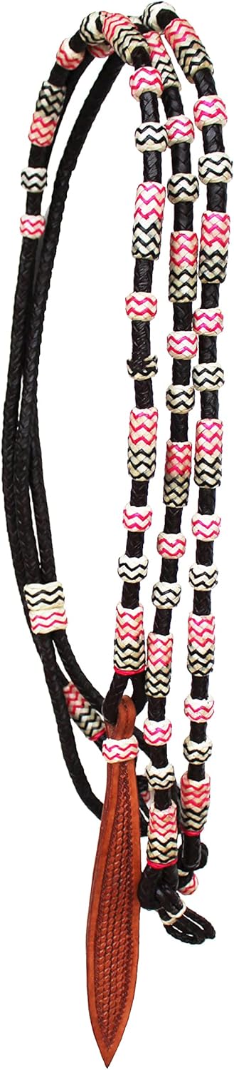 CHALLENGER Horse Western Tack Brown Leather Pink Rawhide Rommel Romel Romal Reins 6687PK