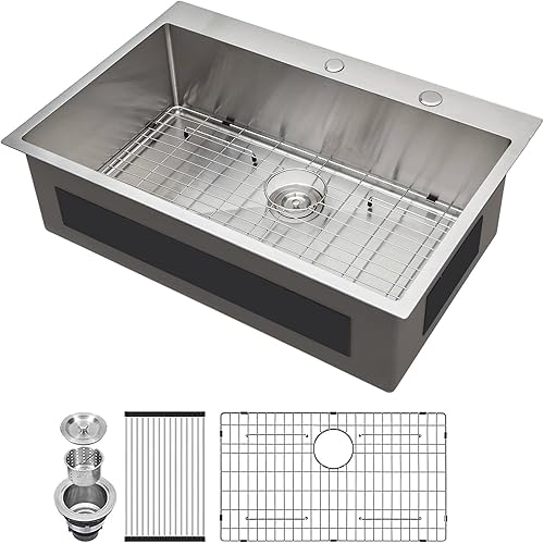 Miniatura 31 de Lordear - Fregadero de cocina encajado de 21 x 20 x 10 pulgadas, tipo bar, de acero inoxidable de calibre 16, con una sola cubeta, para exteriores