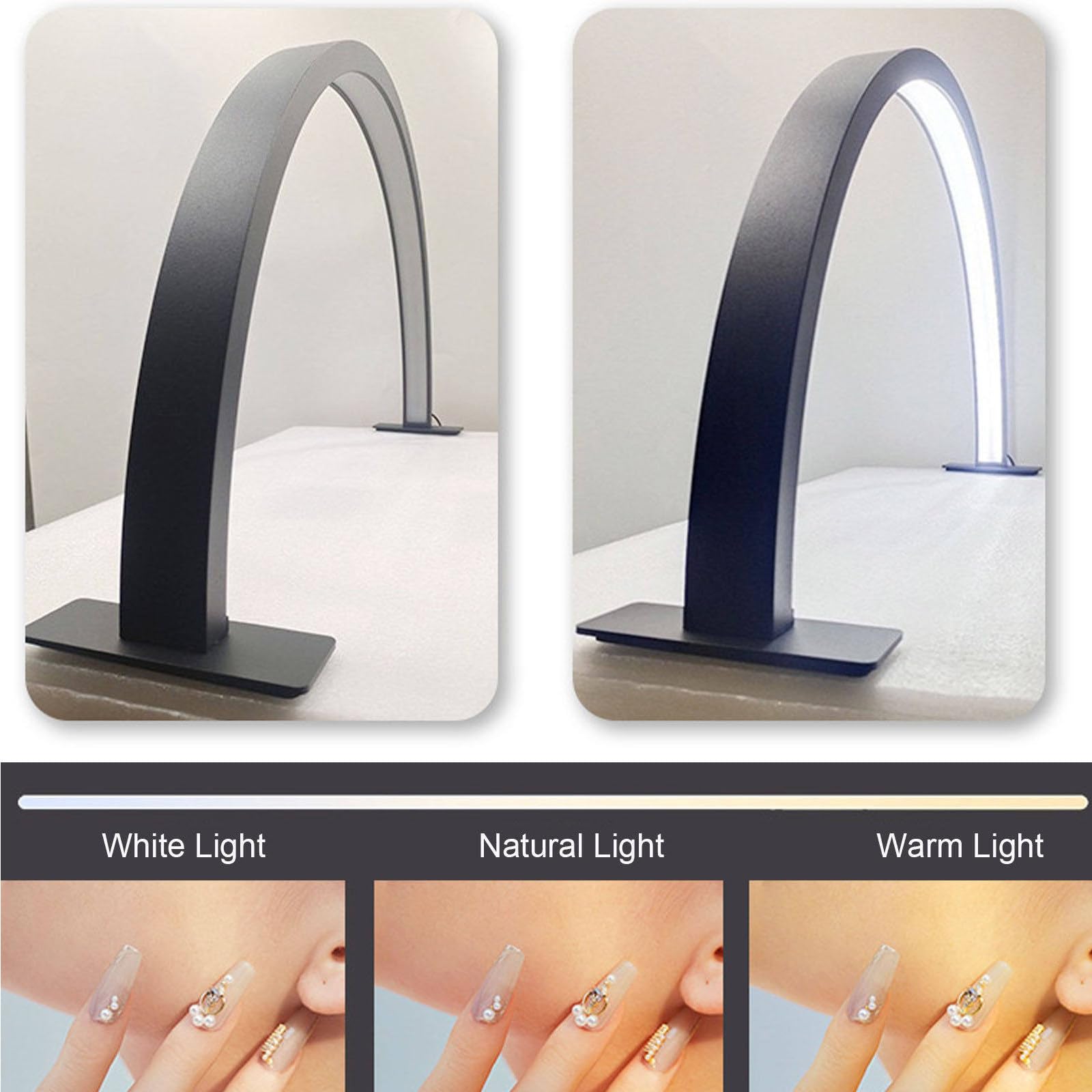 Mejore su Rutina de Belleza con la lámpara de Belleza Half Moon: Lámpara de uñas de sobremesa de 48w con luz LED de regulación Continua,Black