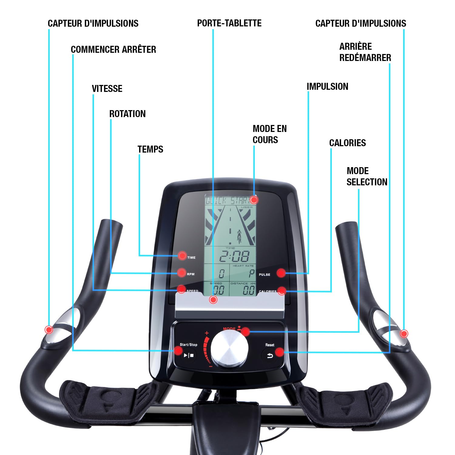 Sportstech Vélo d'appartement ergomètre SX200 avec contrôle via l'application Smartphone + Google Street View | roue d'inertie de 22 kg | capteur de fréquence cardiaque | charge maximale 125 kg